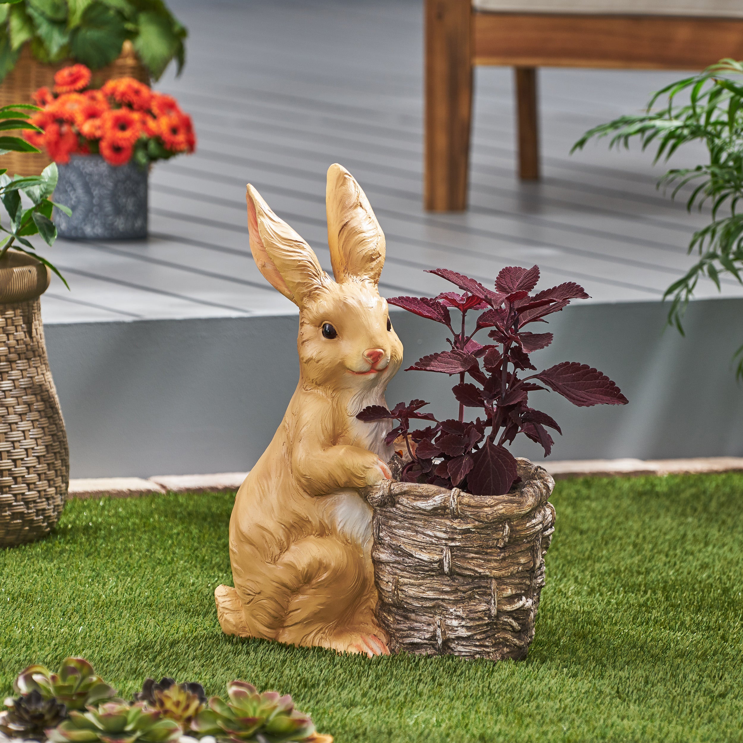 9.5" Outdoor Magnesium Oxide Rabbit Planter