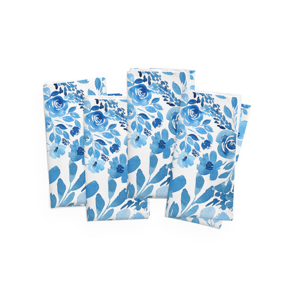 Blue Floral Napkins, Set of 4