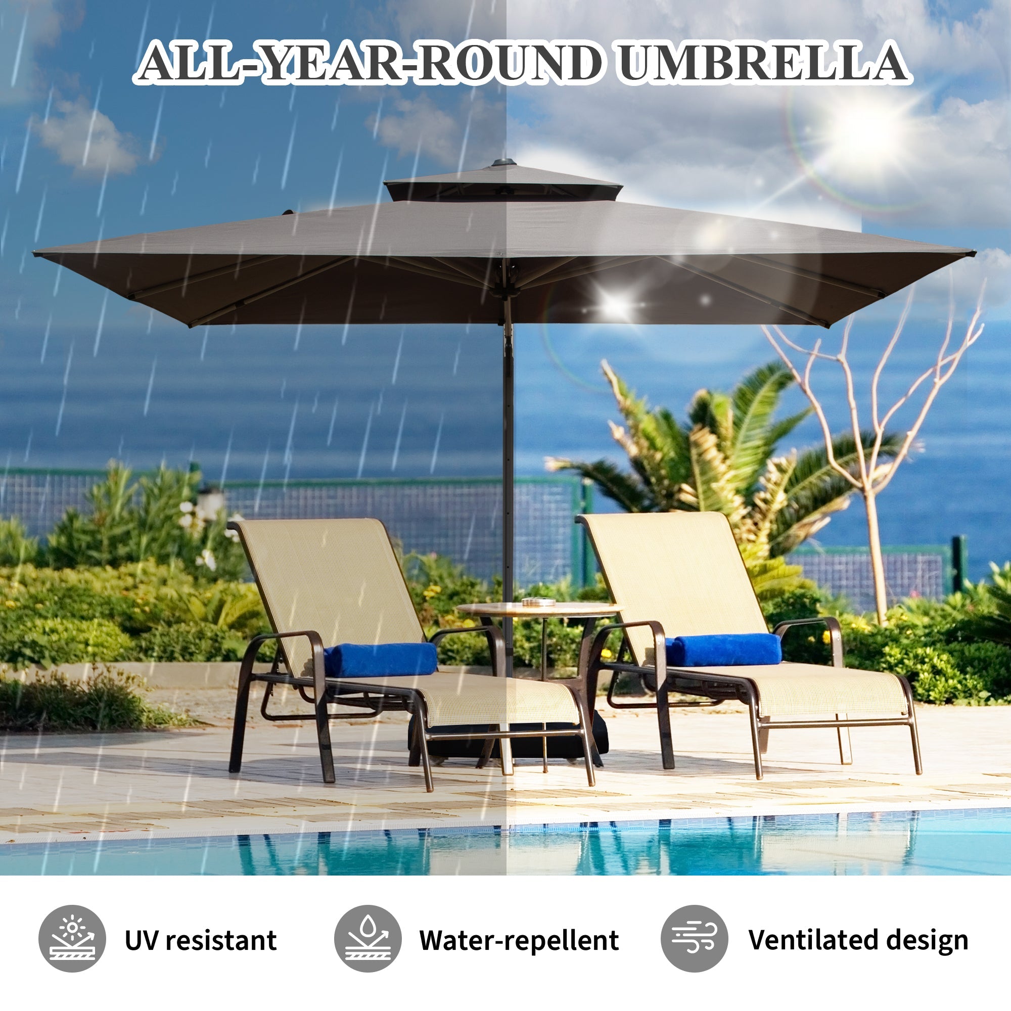 9'x 11' Rectangle Cantilever Umbrella with Center Pole, Base Not Included