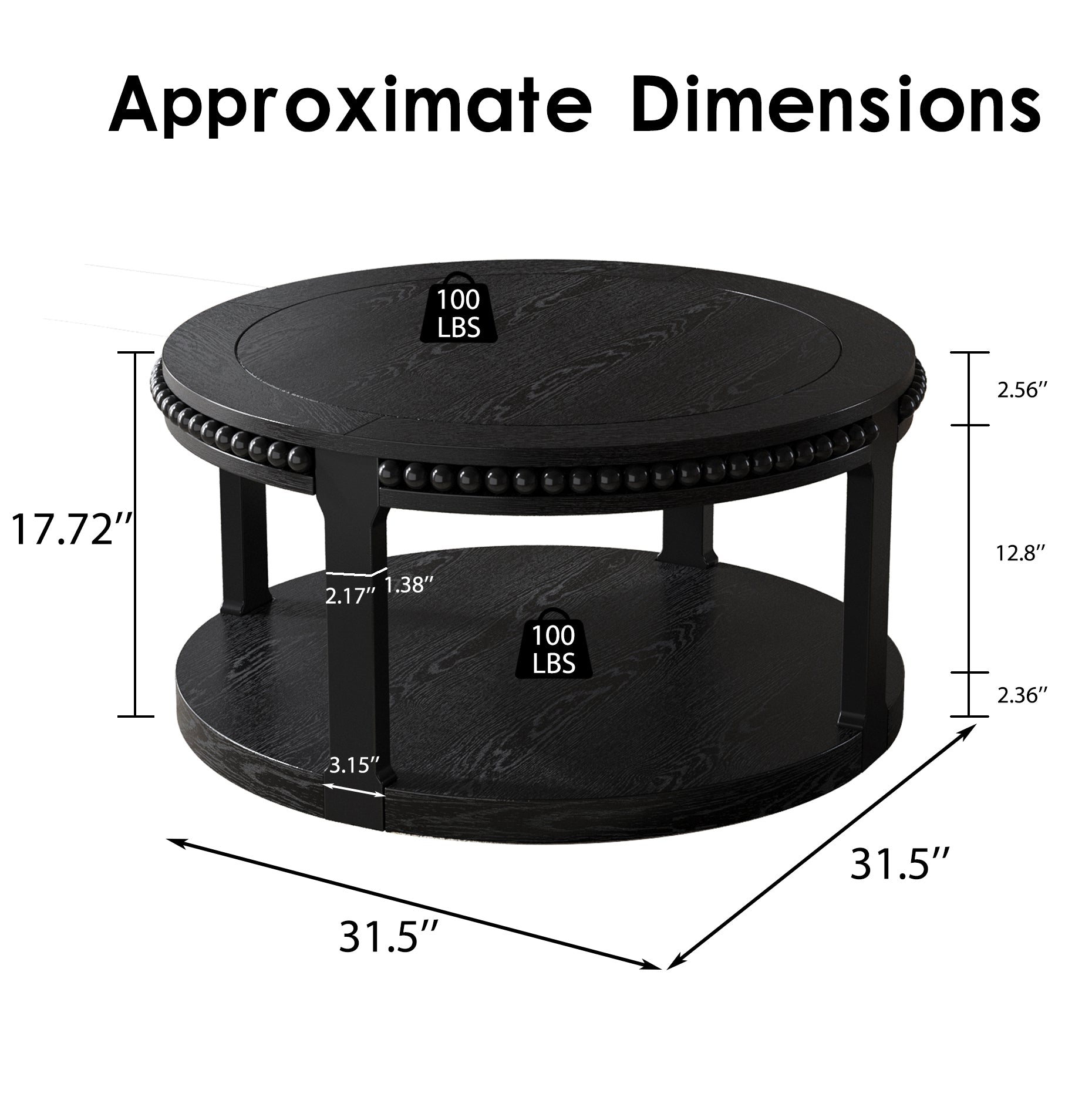 Round Solid Wood Coffee Table with Beaded Accent Edge