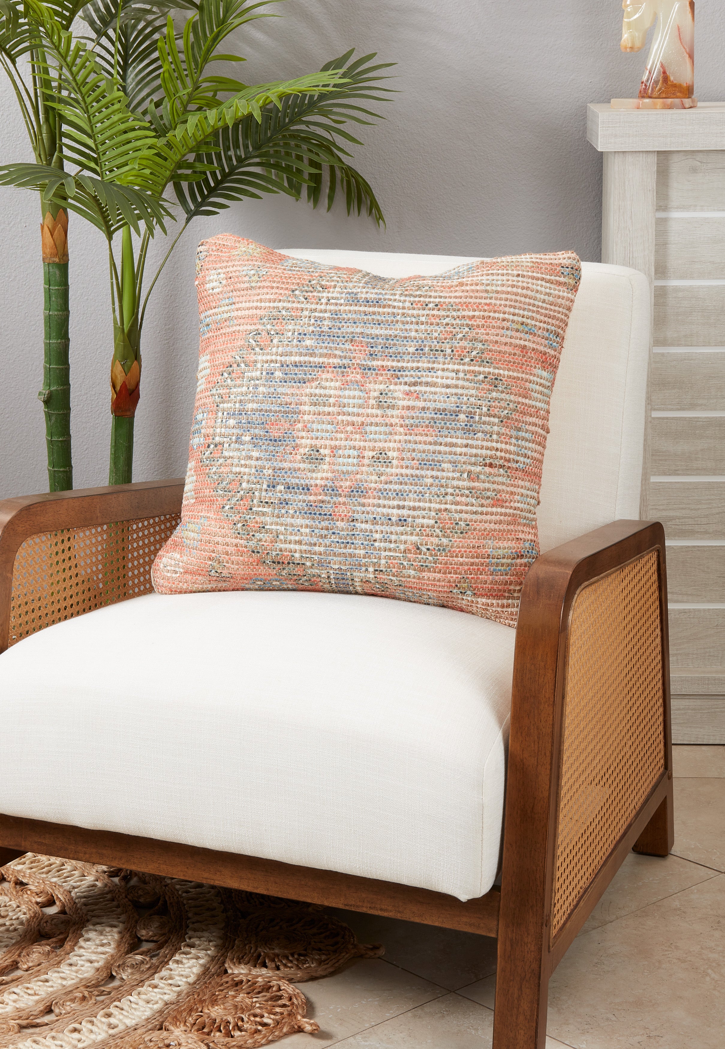 Bohemian Printed Chindi Poly Filled Throw Pillow