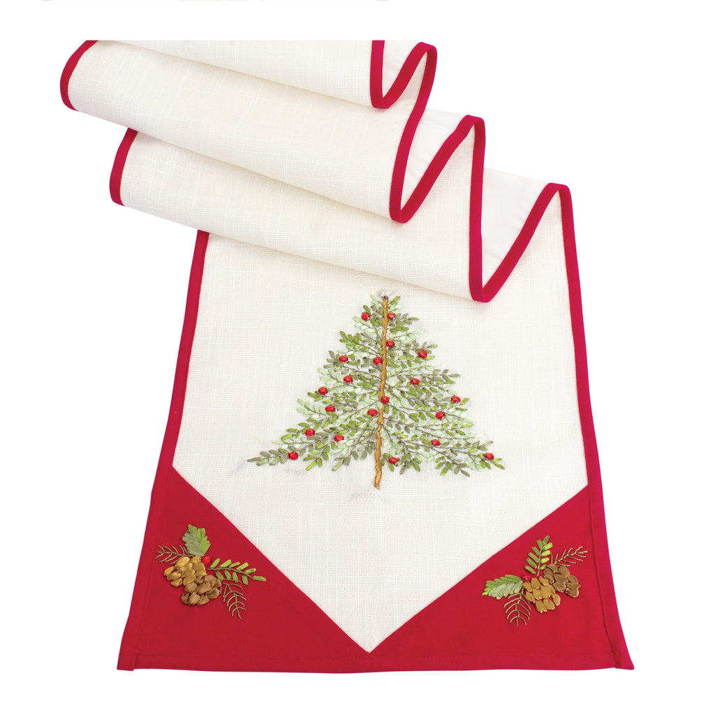 Ribbon Embroidered Tree and Wreath Table Runner (Set of 2)