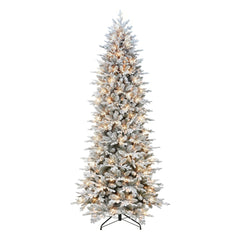 9 ft Slim Flocked Northern Fir Artificial Christmas Tree with Clear Lights & Metal Stand