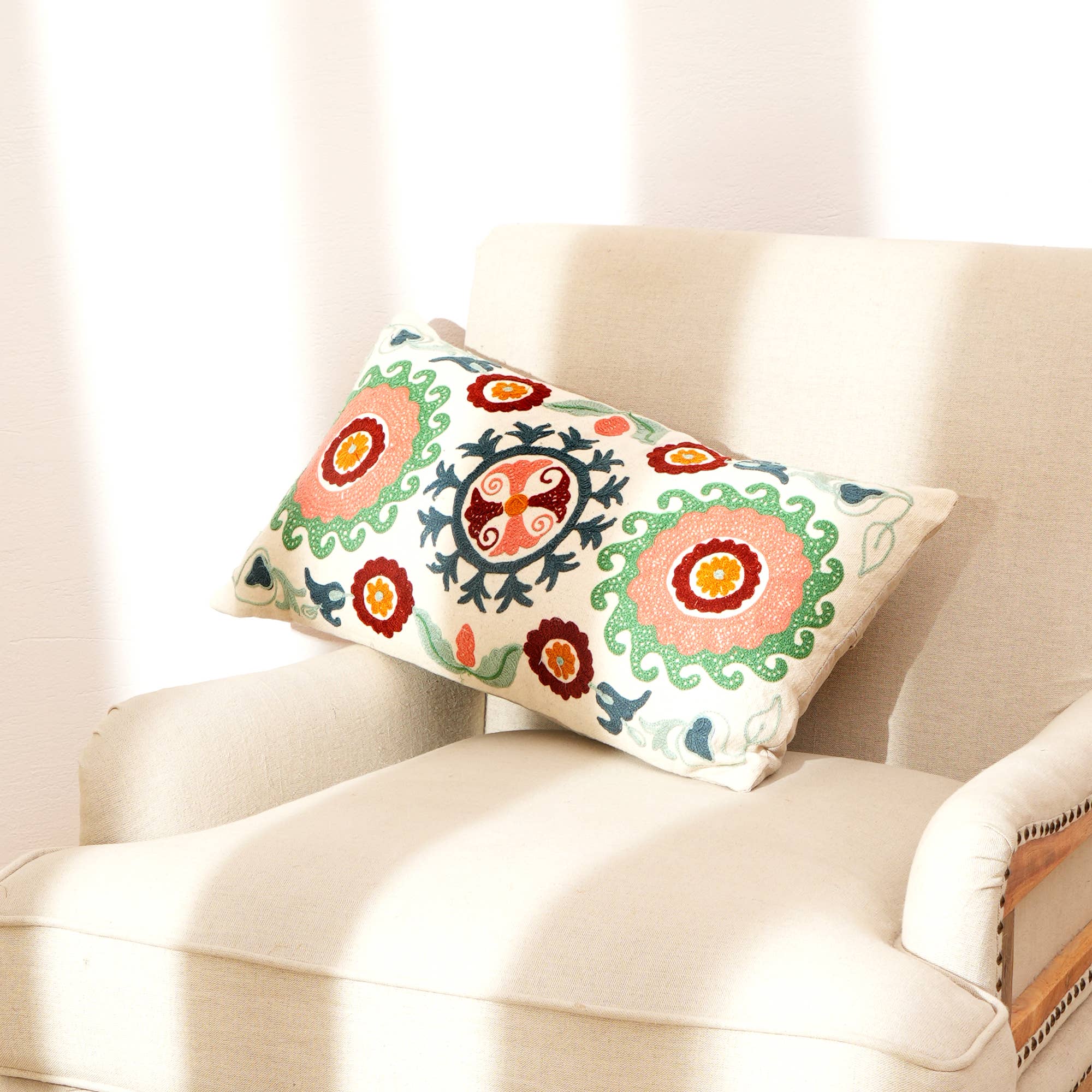 100% Cotton Embroidered Lumbar Cushion/Pillow