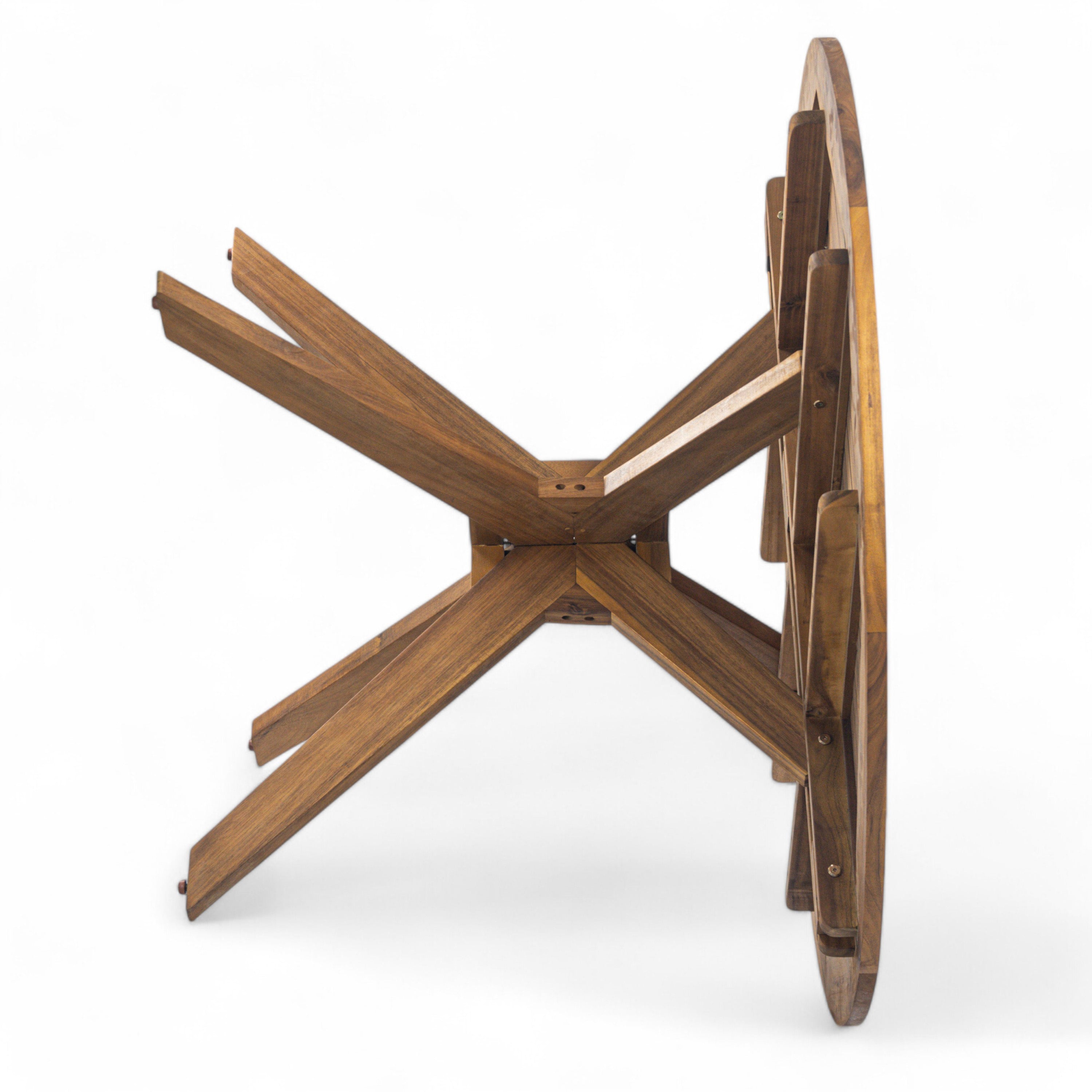 Stanford Outdoor Round Acacia Wood Dining Table with X Base