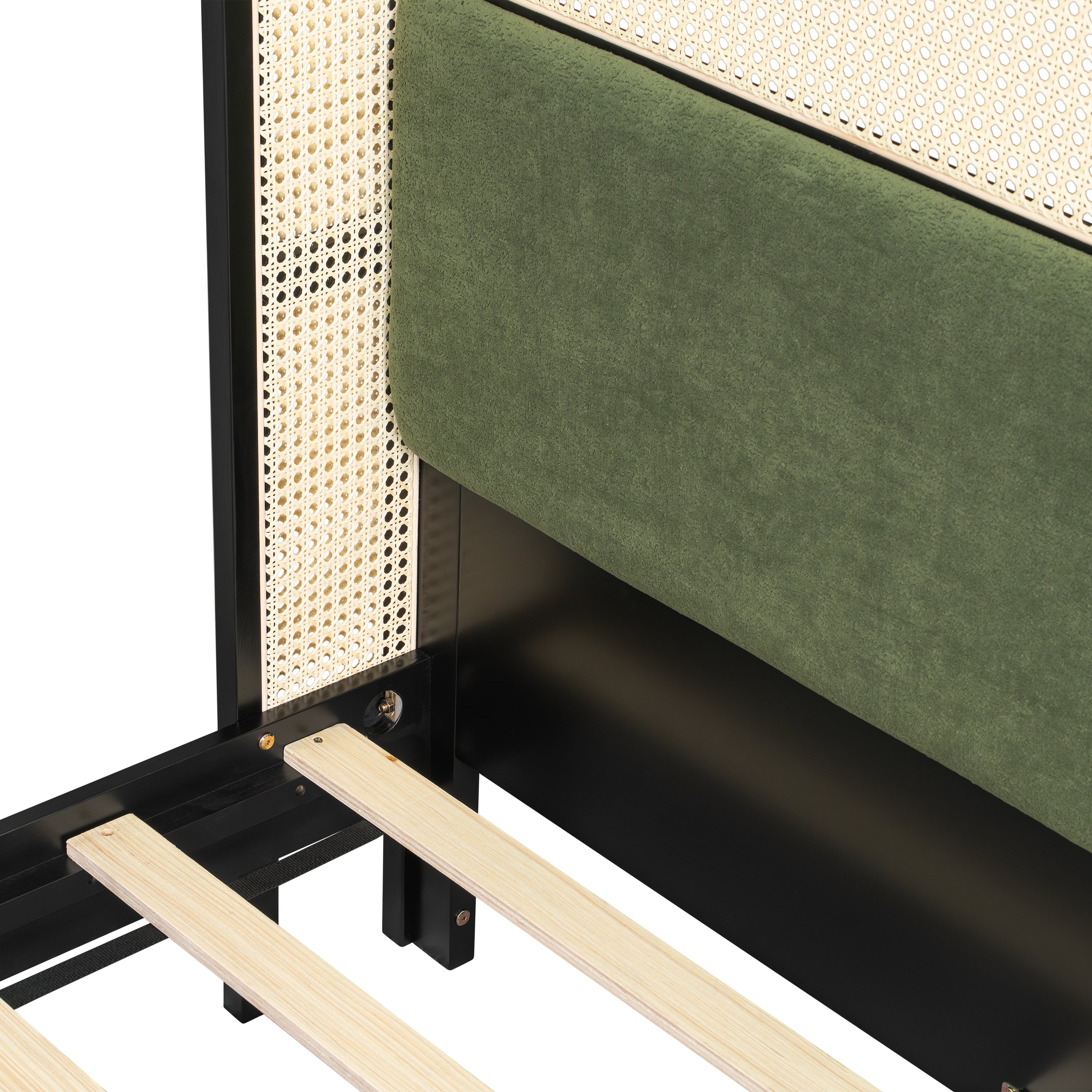 Bed Frame with Solid Wood Headboard, Black with Green