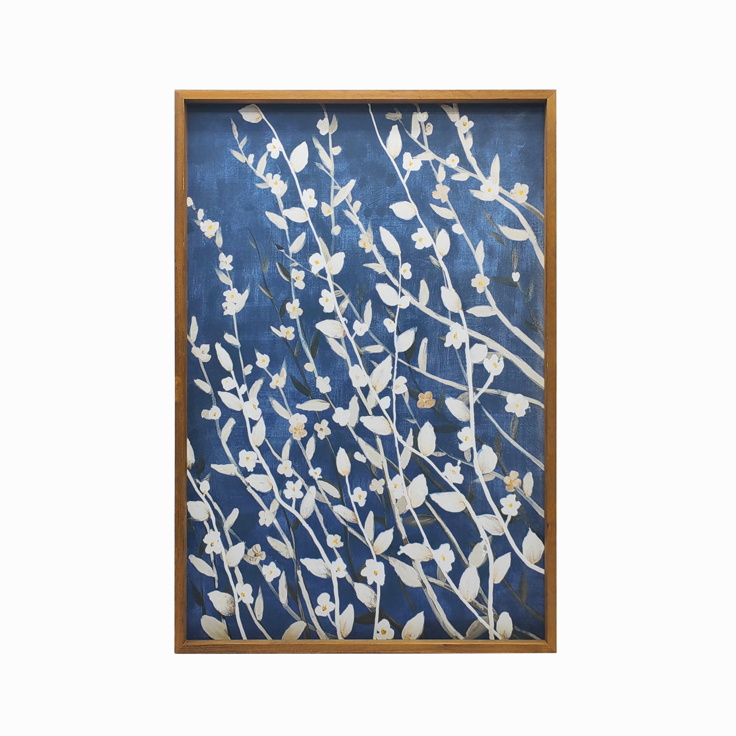 Azure Blossoms Wood Framed Print on Canvas Wall Art, 24"x36"