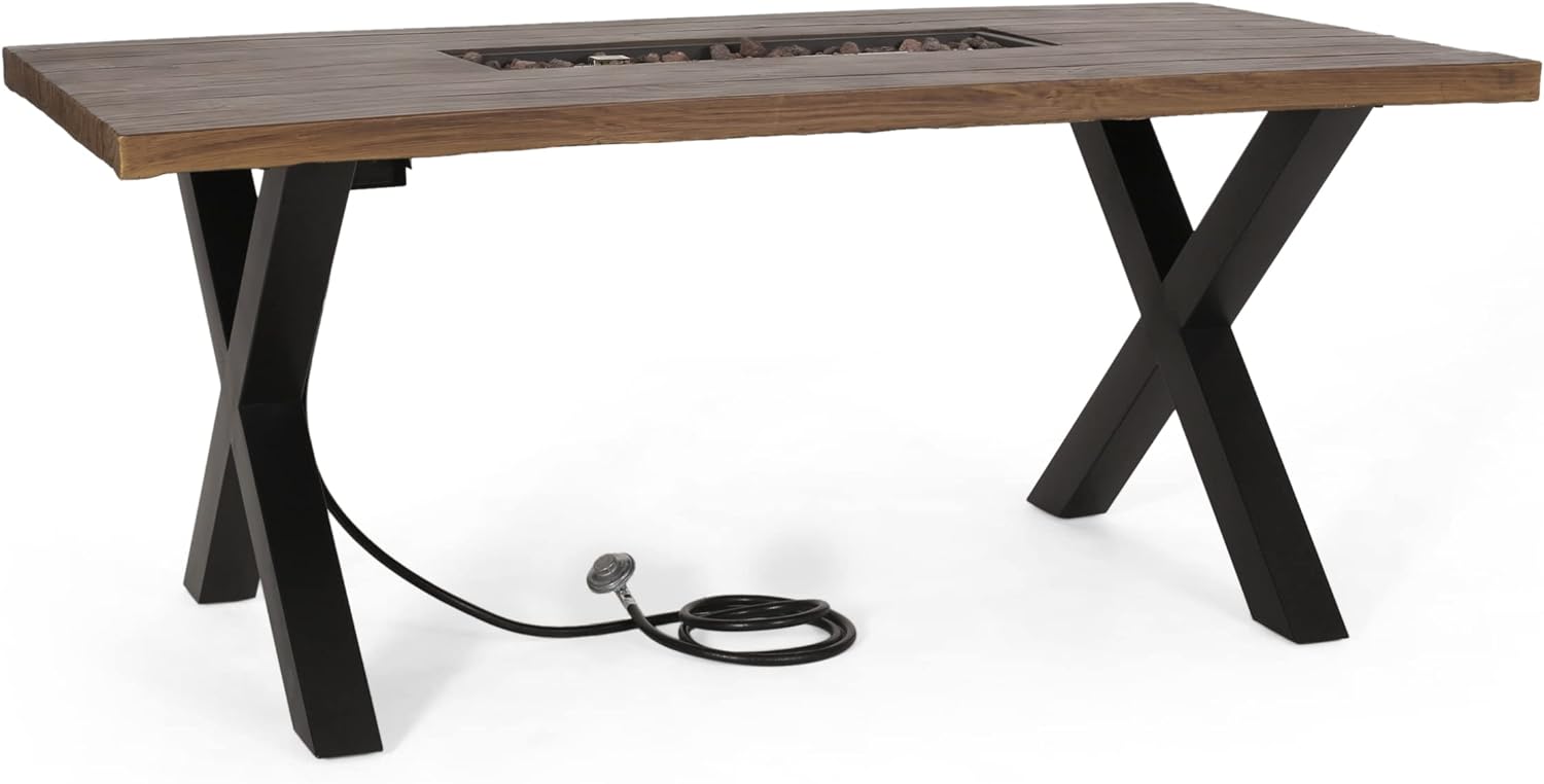 40,000 BTU Outdoor Concrete Fire Pit Table with X-Shaped Iron Legs