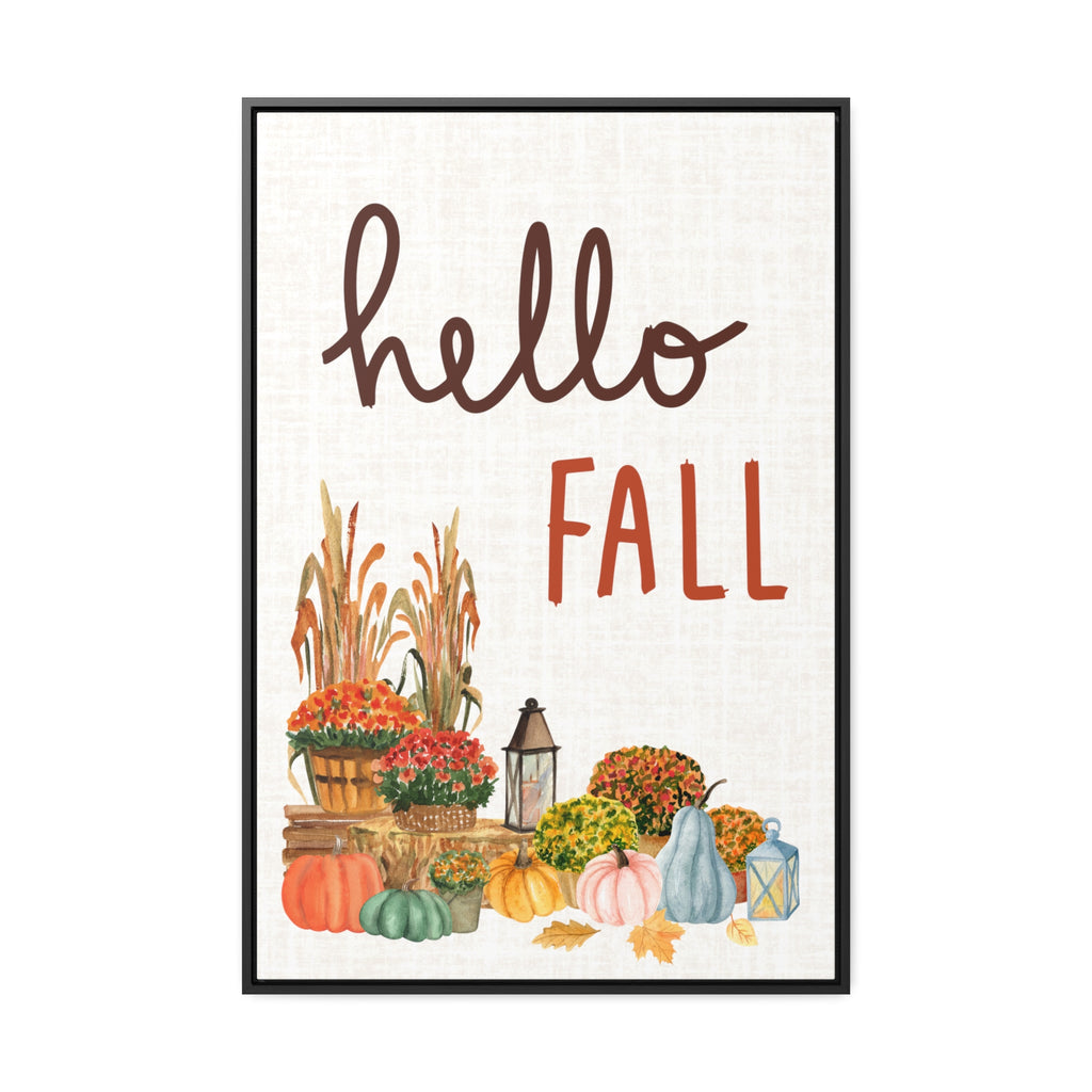 Hello Fall Harvest Mums Framed Canvas Art