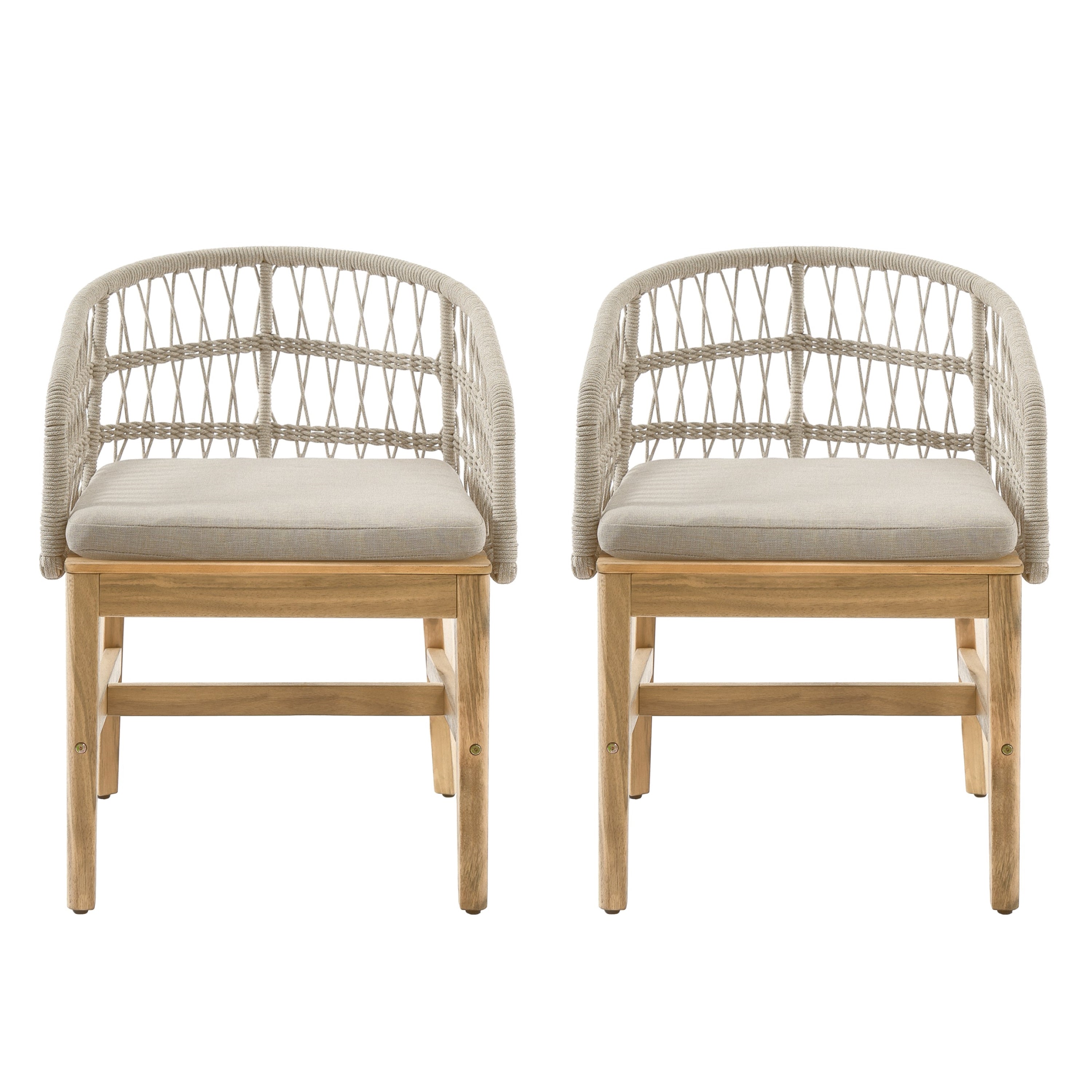 Laguna Outdoor Wood and Rope Dining Chair, Set of 2