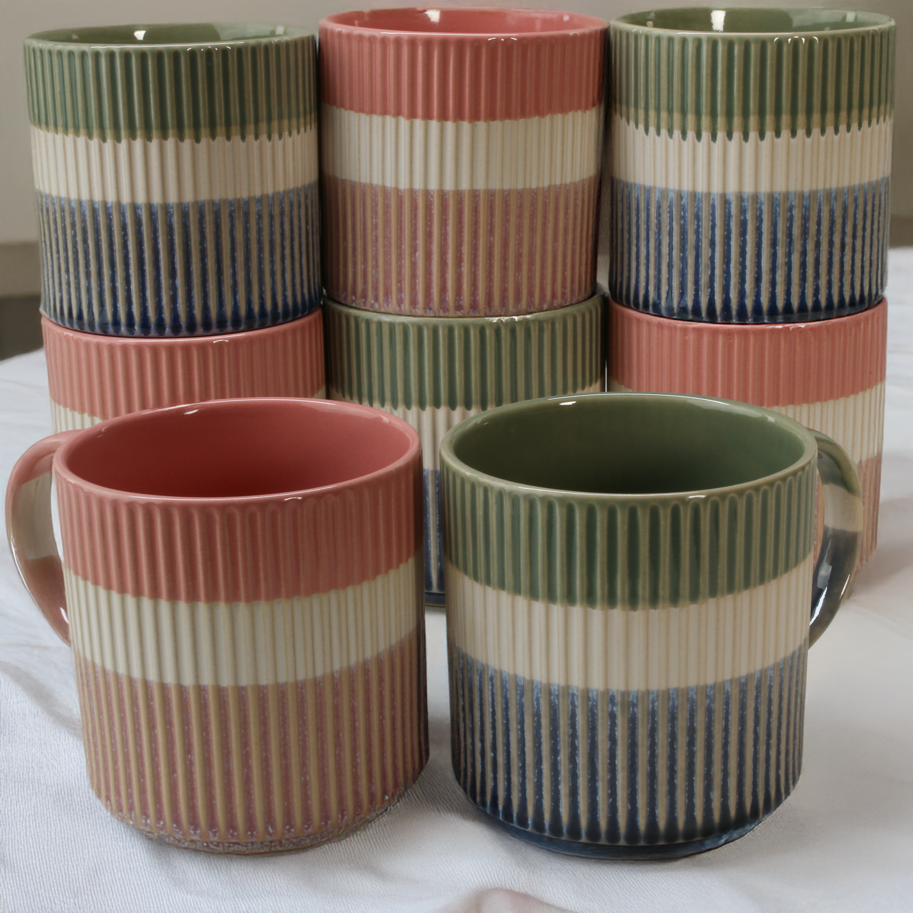 Tri-Color Mugs, 8-Piece Set