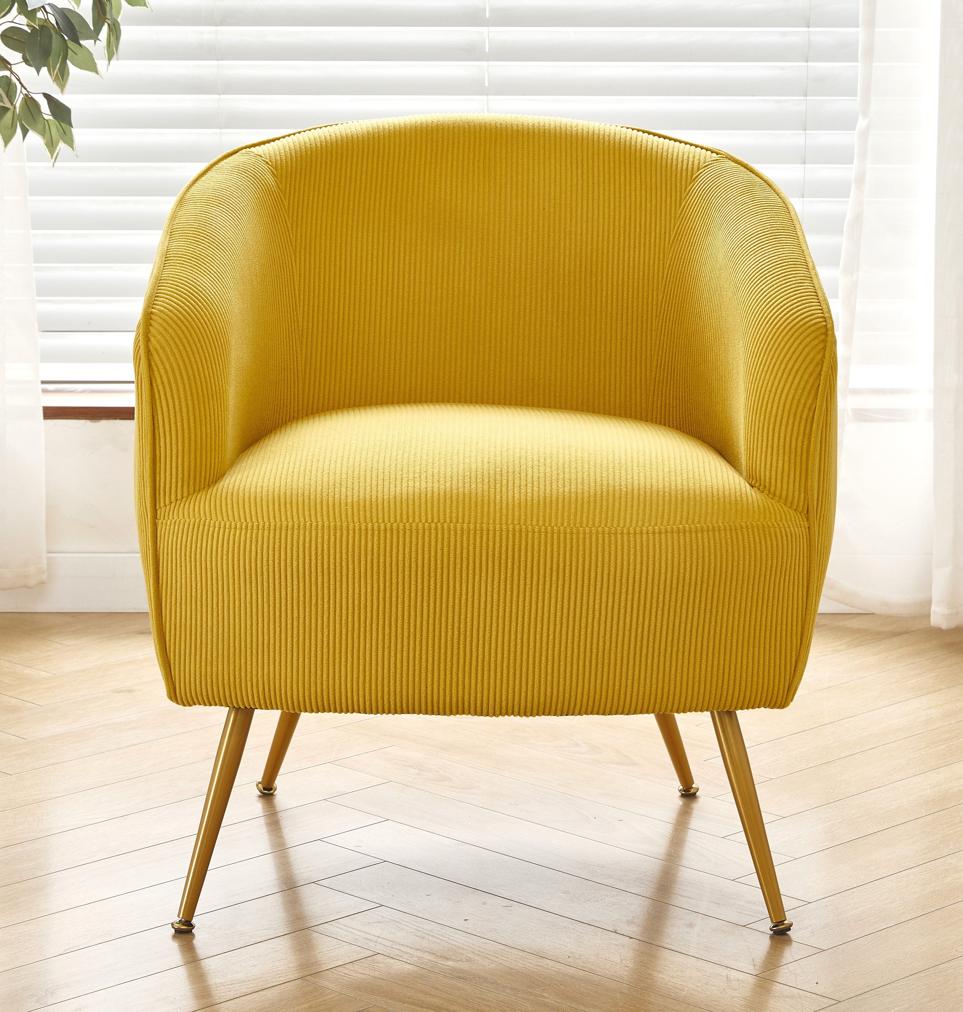 Corduroy Accent Chair with Gold Metal Legs