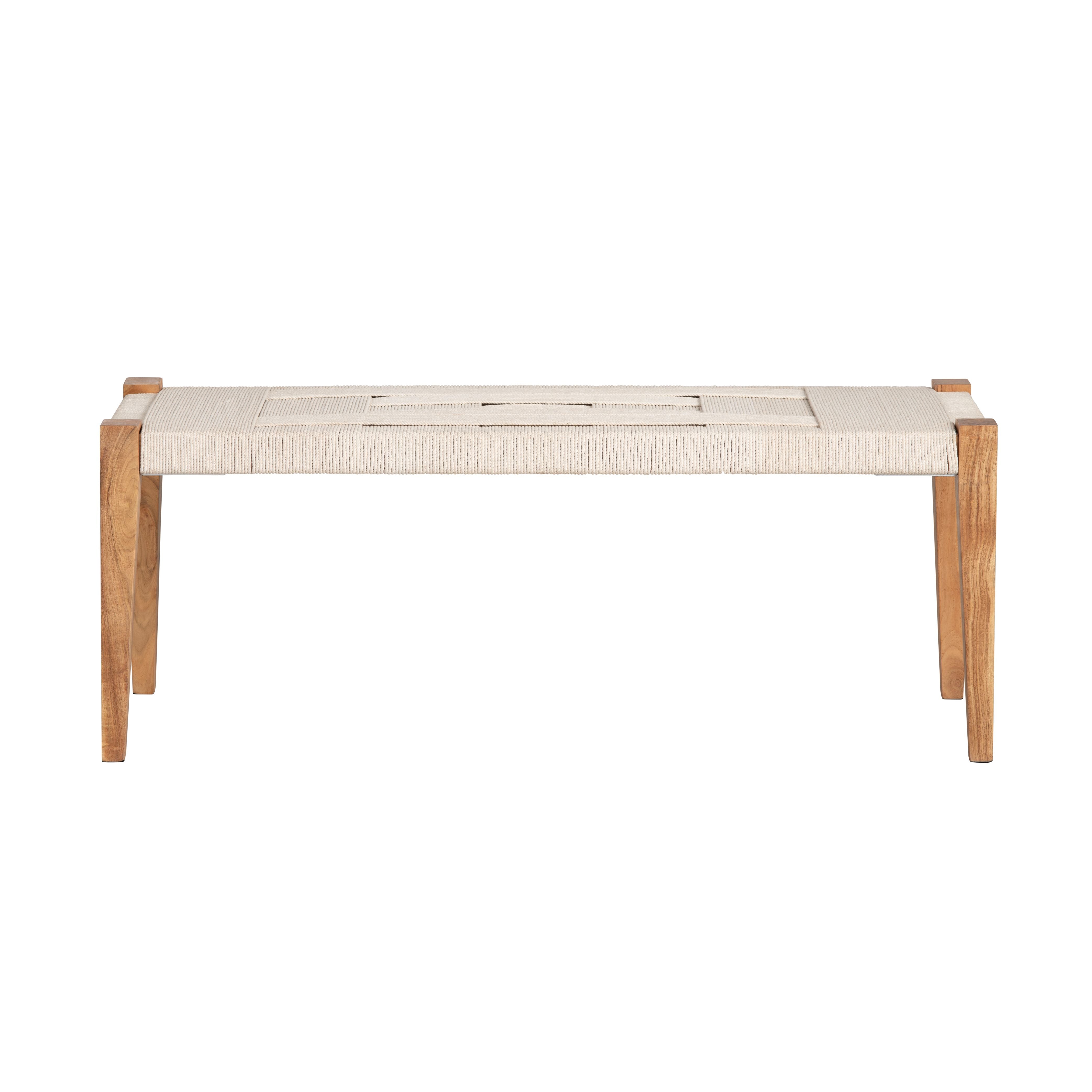 Beige Upholstered Accent Bench with Brown Solid Wood Frame
