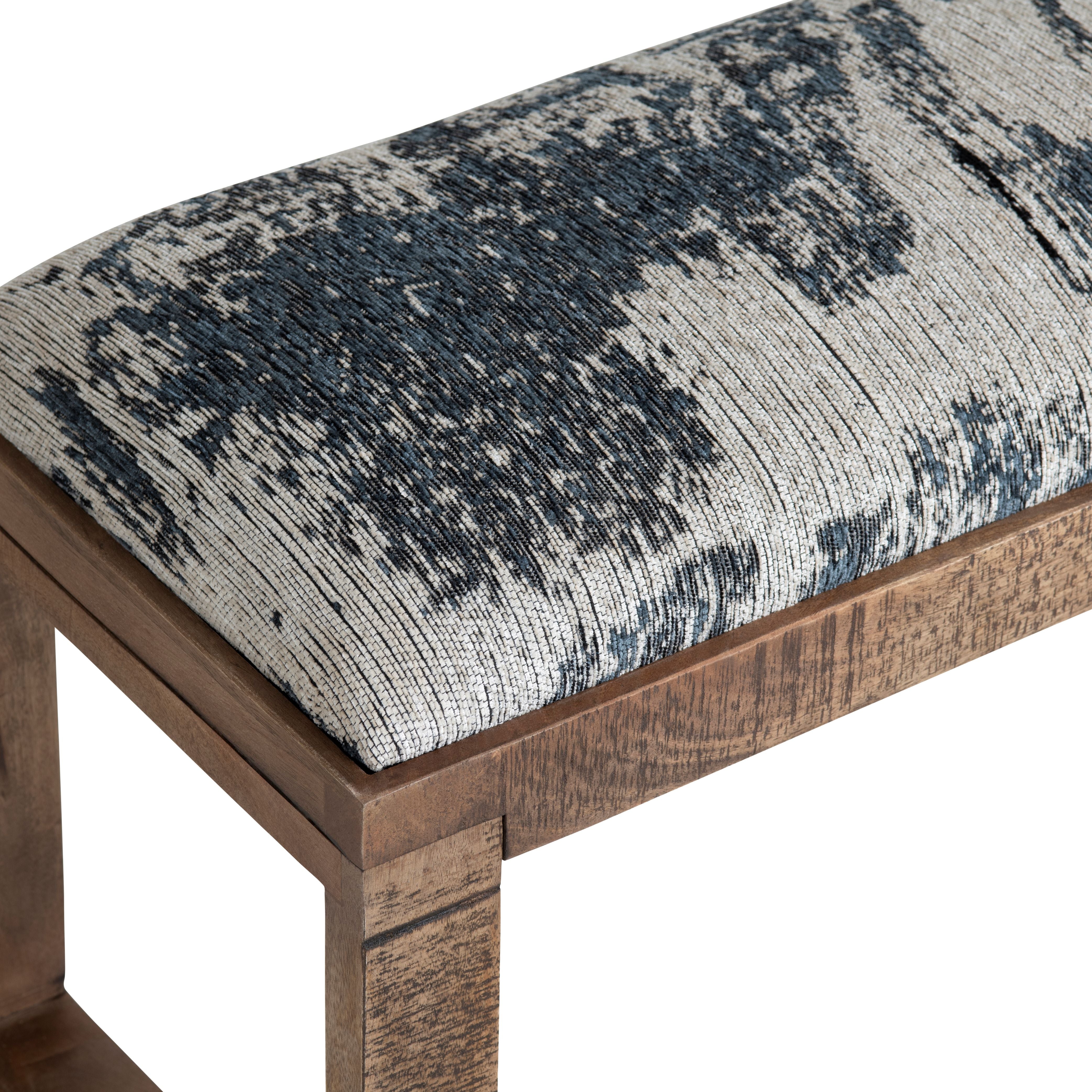 Navy Upholstered Accent Bench with Brown Solid Wood Frame