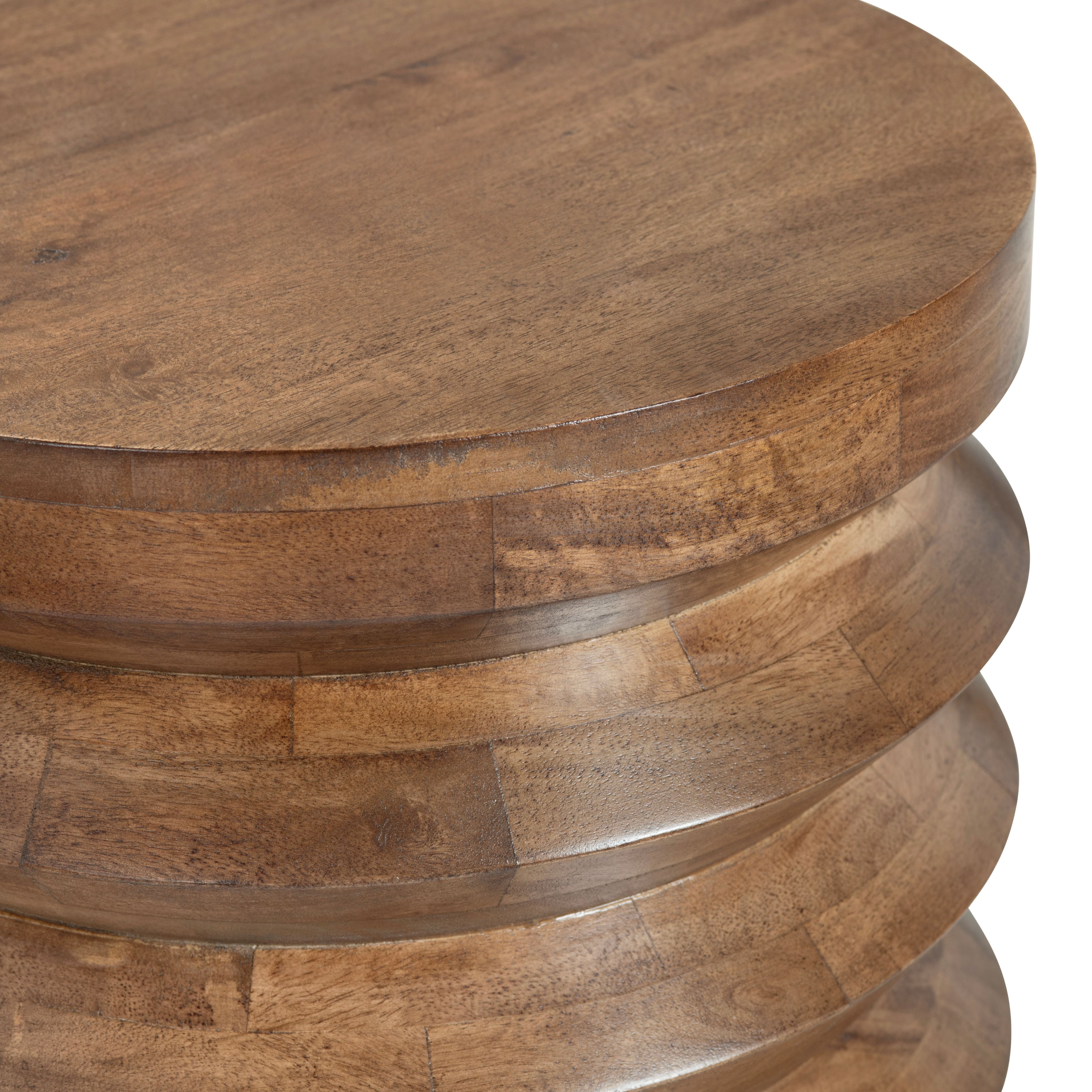 Round Brown Solid Wood Accent End Table