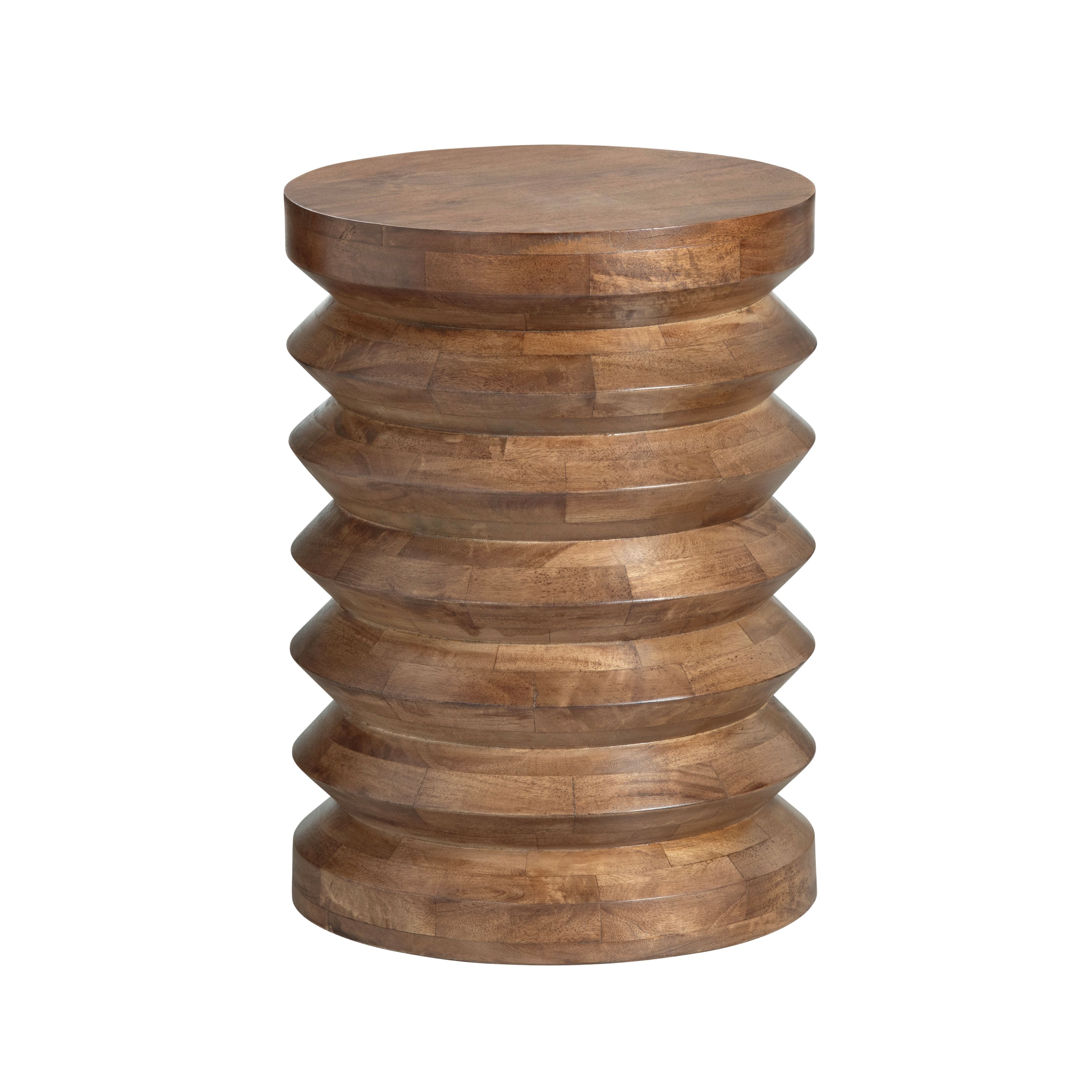 Round Brown Solid Wood Accent End Table