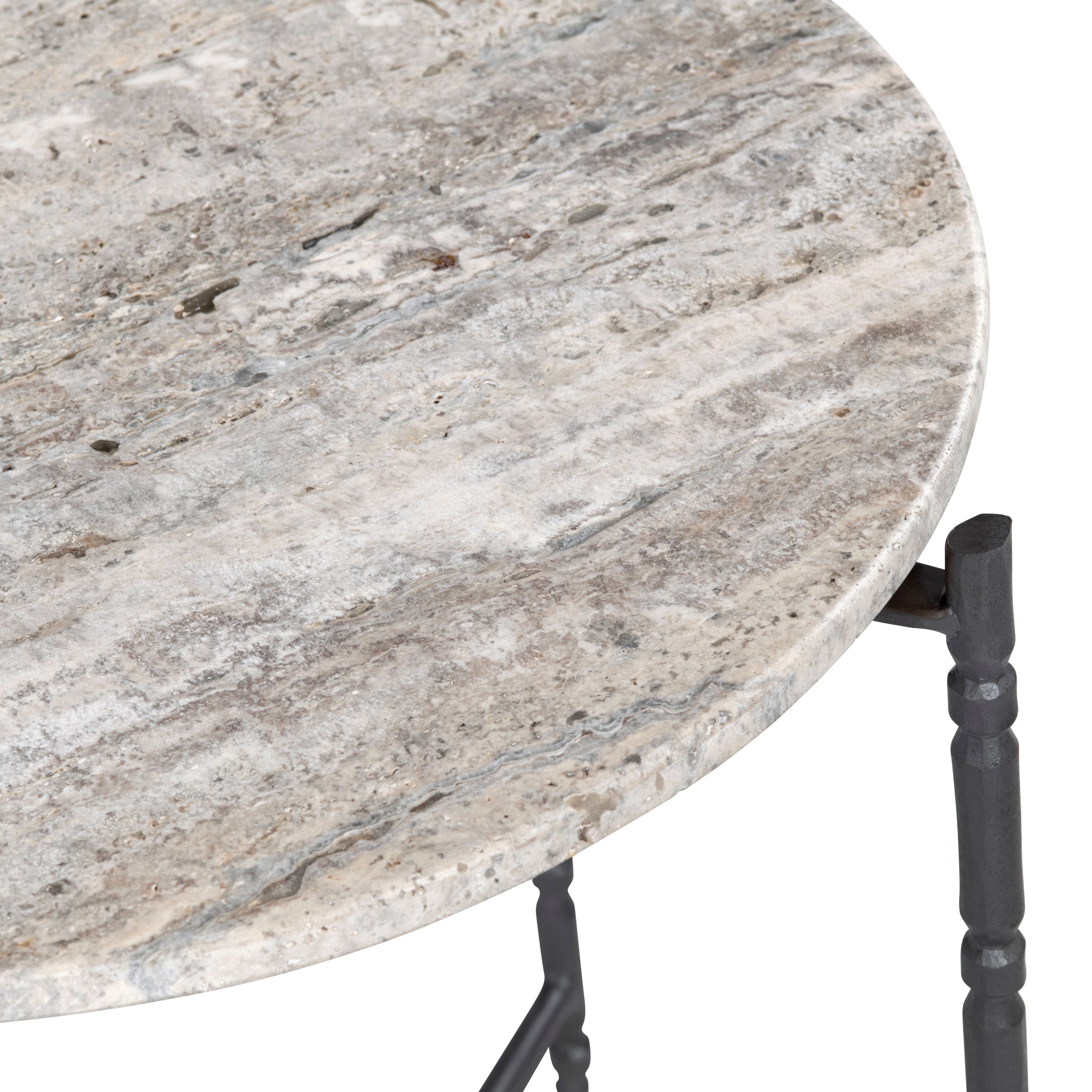 Round Gray Marble Accent End Table