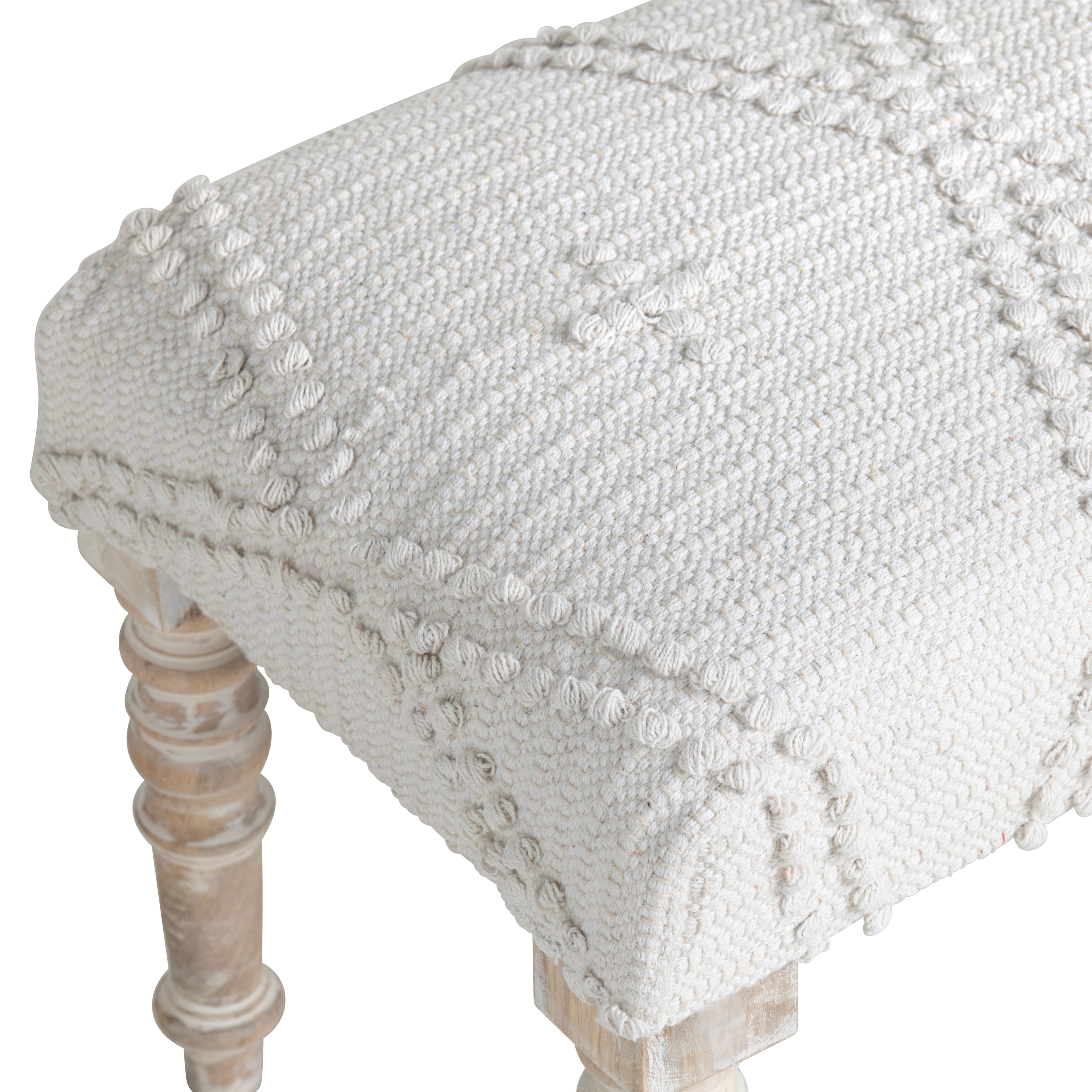 White Upholstered Accent Bench with Cream Solid Wood Frame
