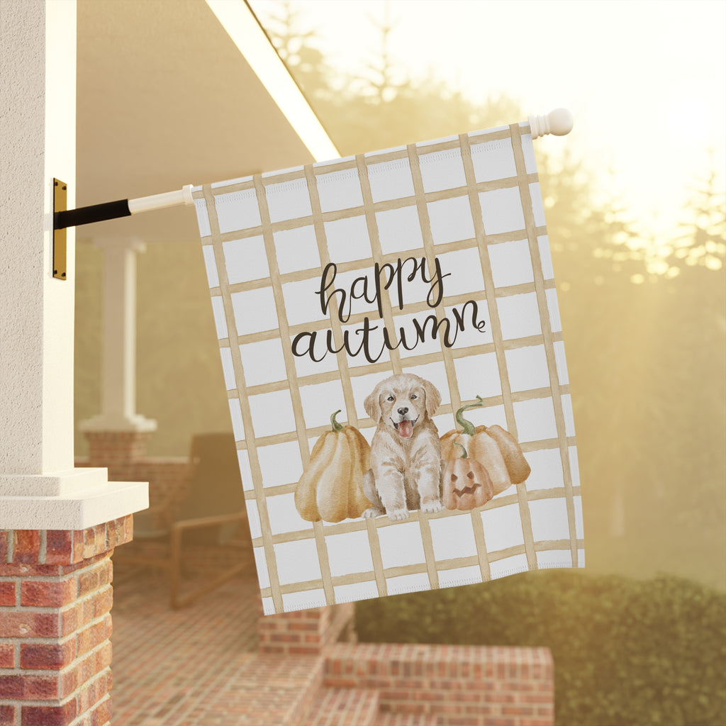 Happy Autumn Pumpkin Puppy Garden & House Banner