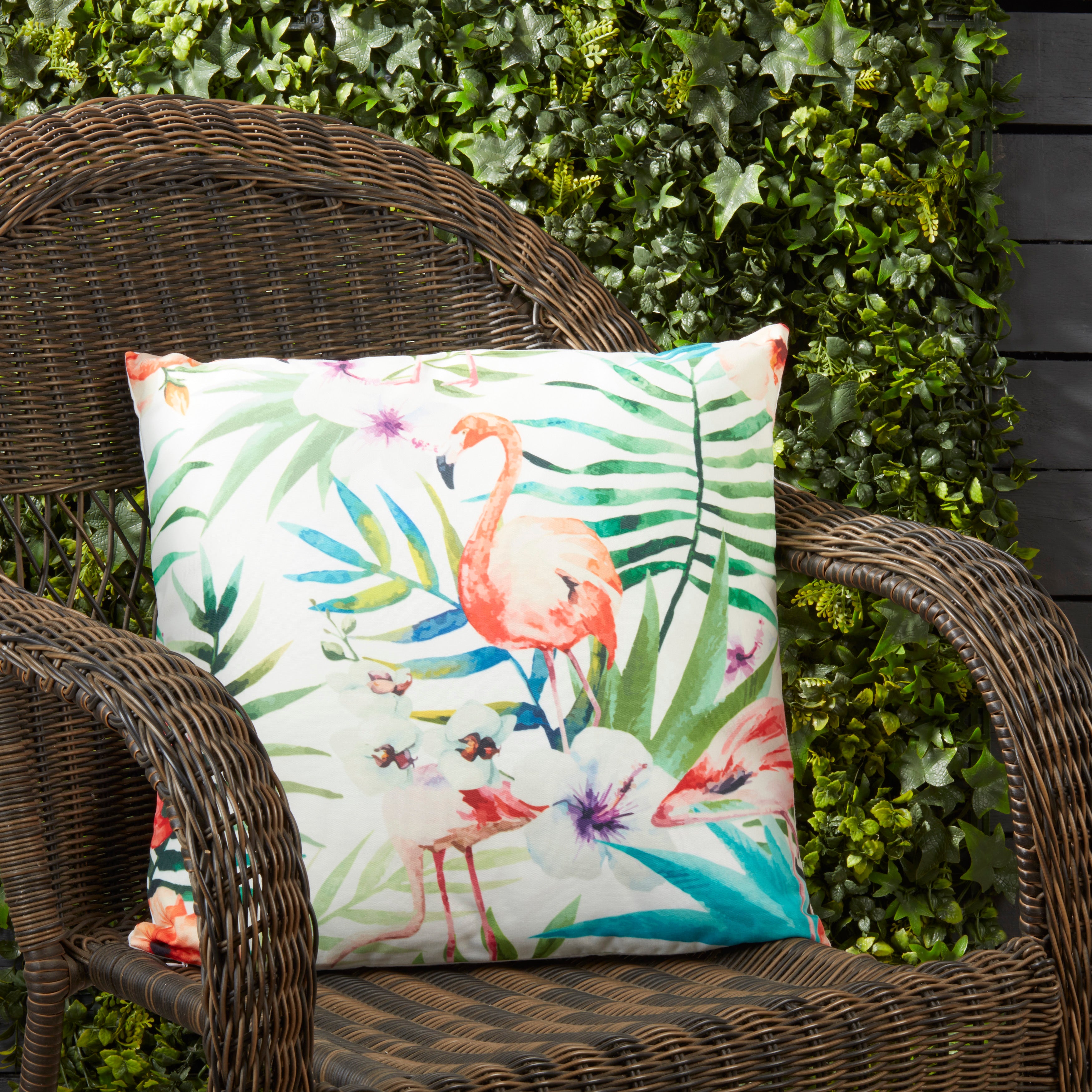 Tropical Flamingo Print Throw Pillow