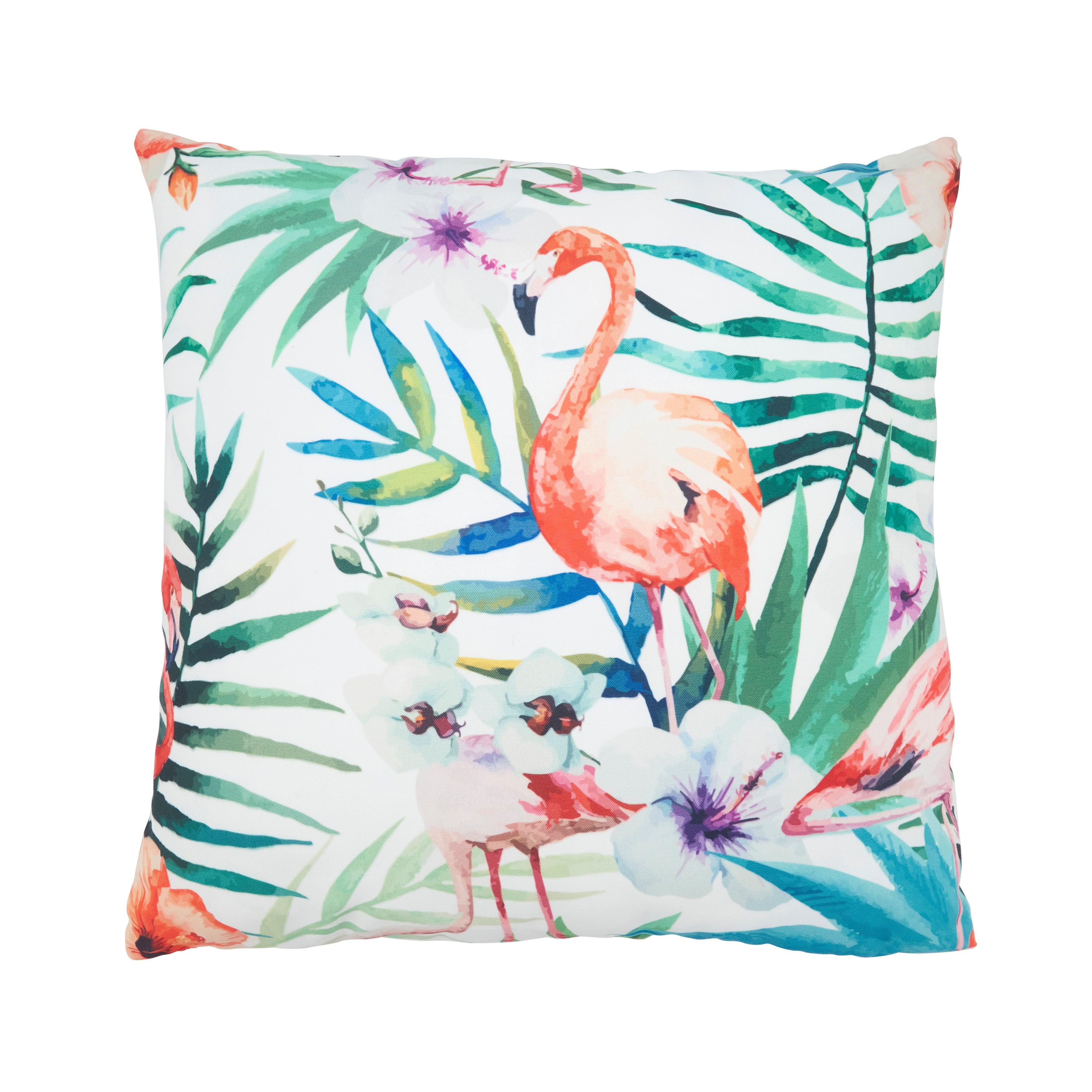 Tropical Flamingo Print Throw Pillow