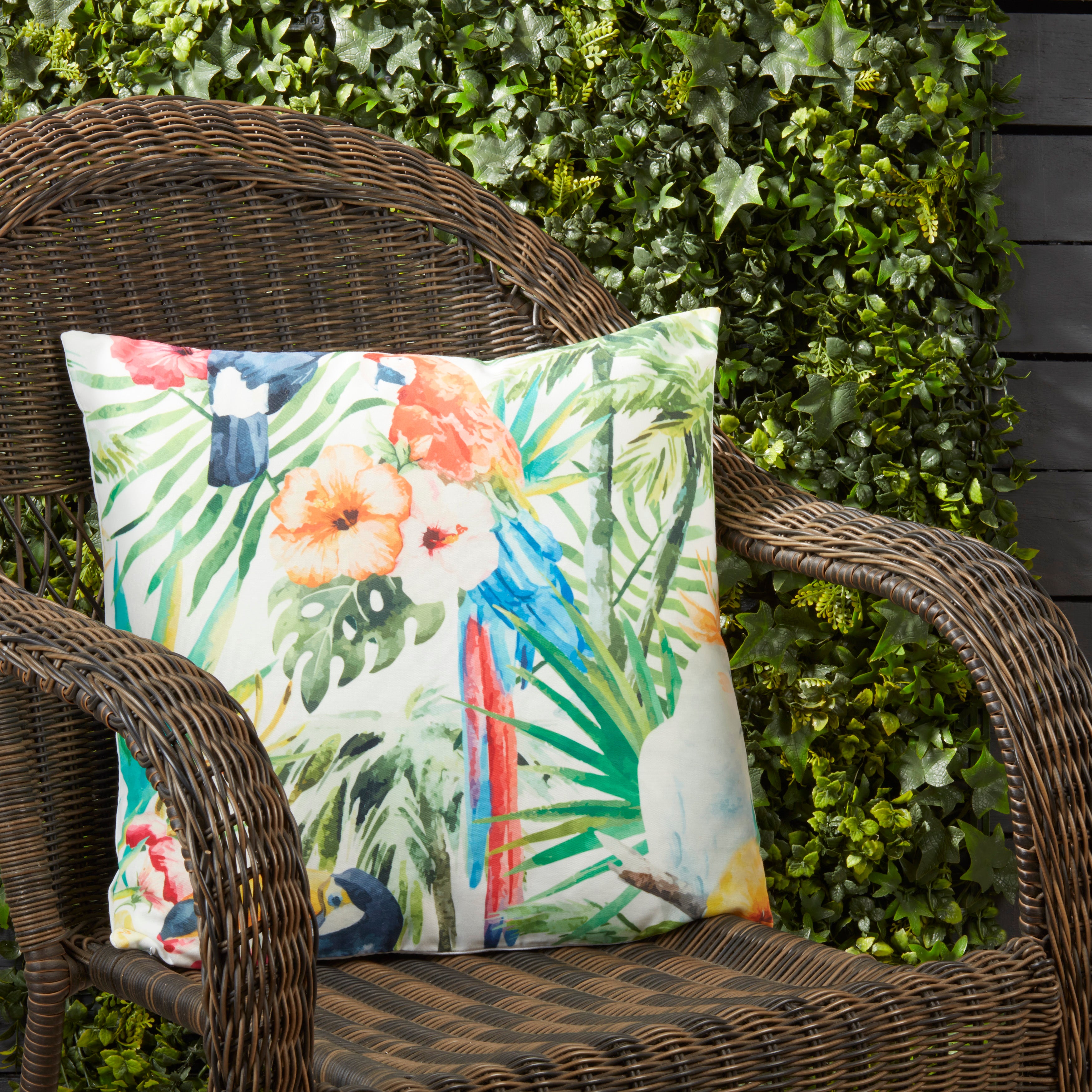 Tropical Parrot Print Throw Pillow