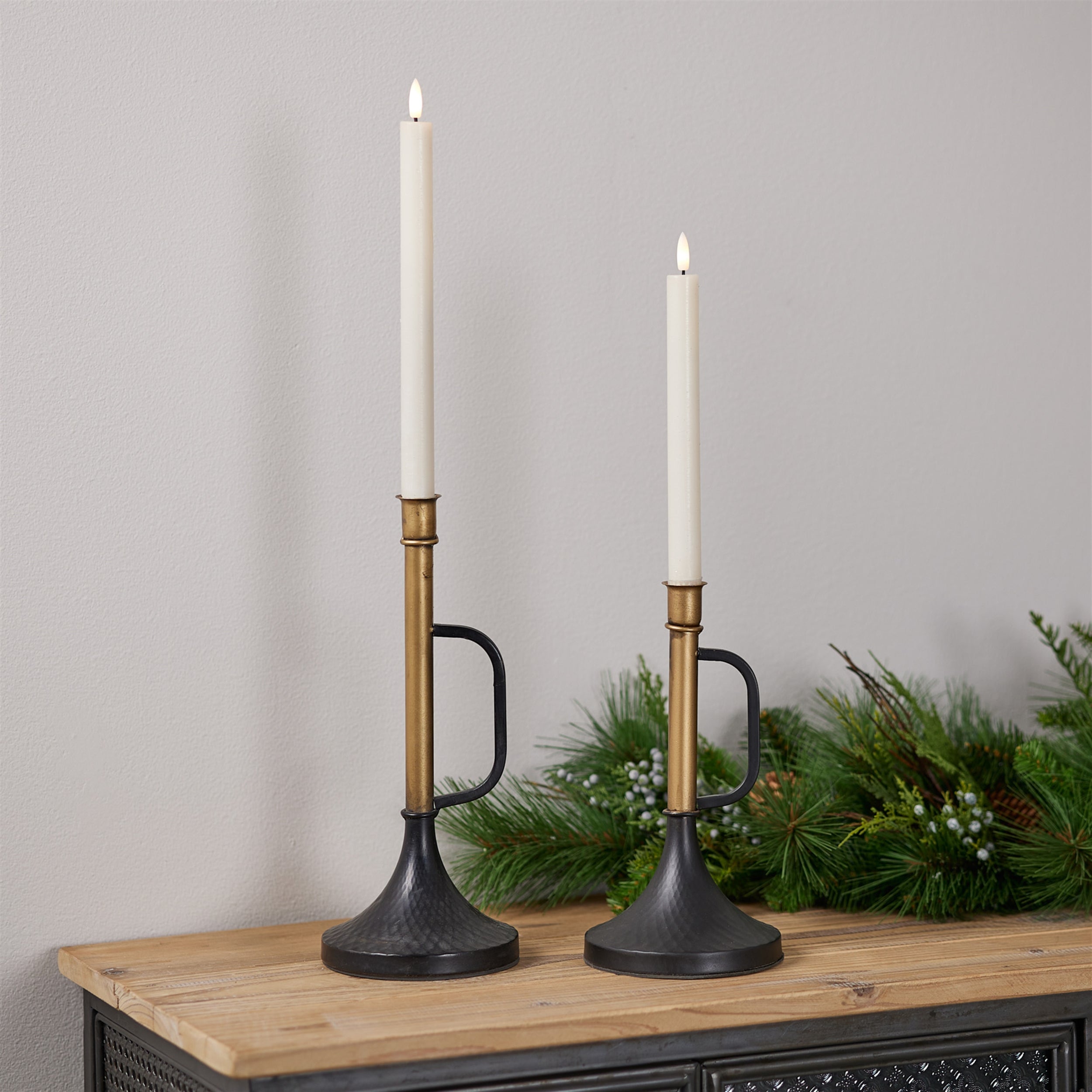 Metal Trumpet Taper Candle Holder, Set of 2