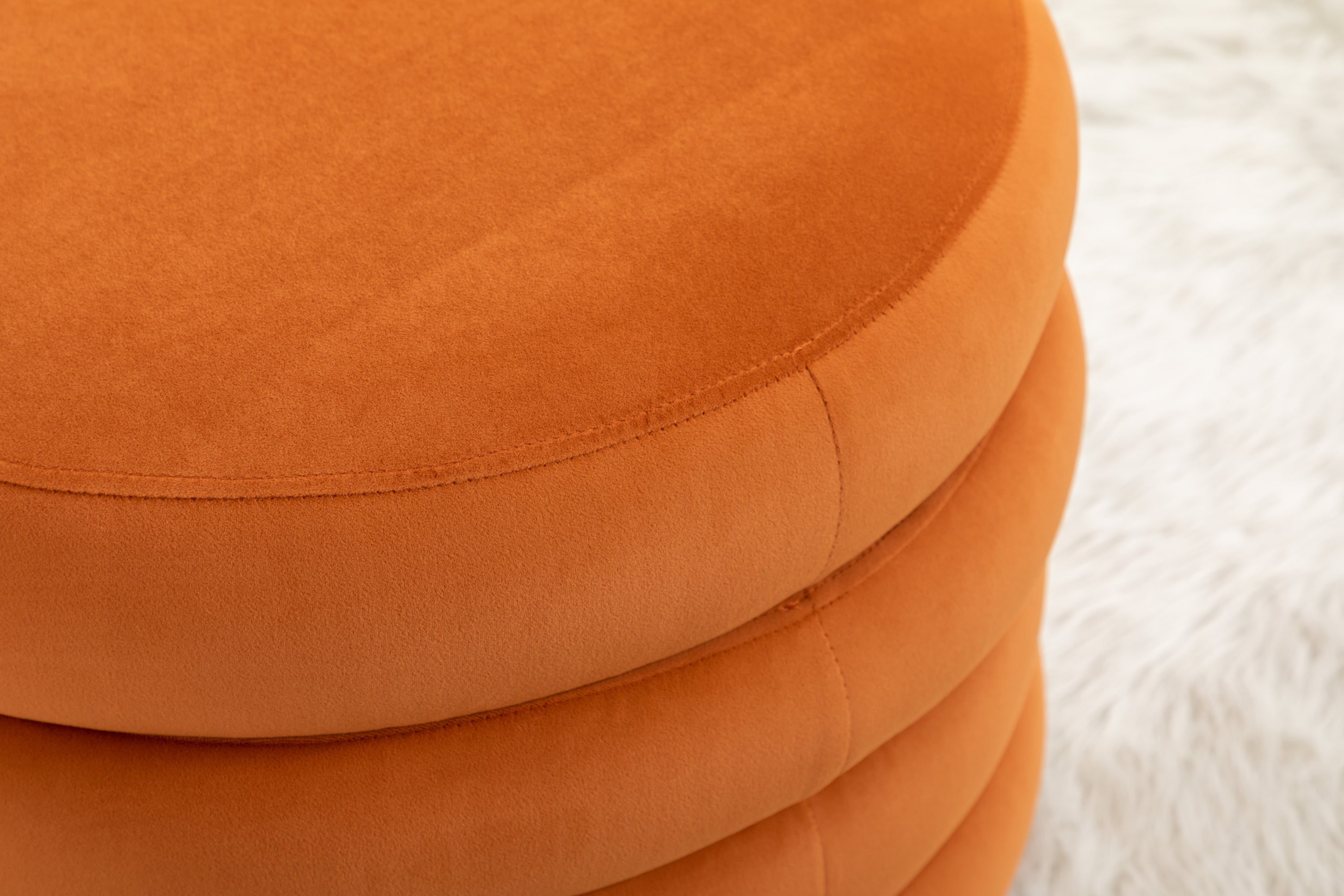 Boucle Storage Round Ottoman Footstool With Wooden Shelving