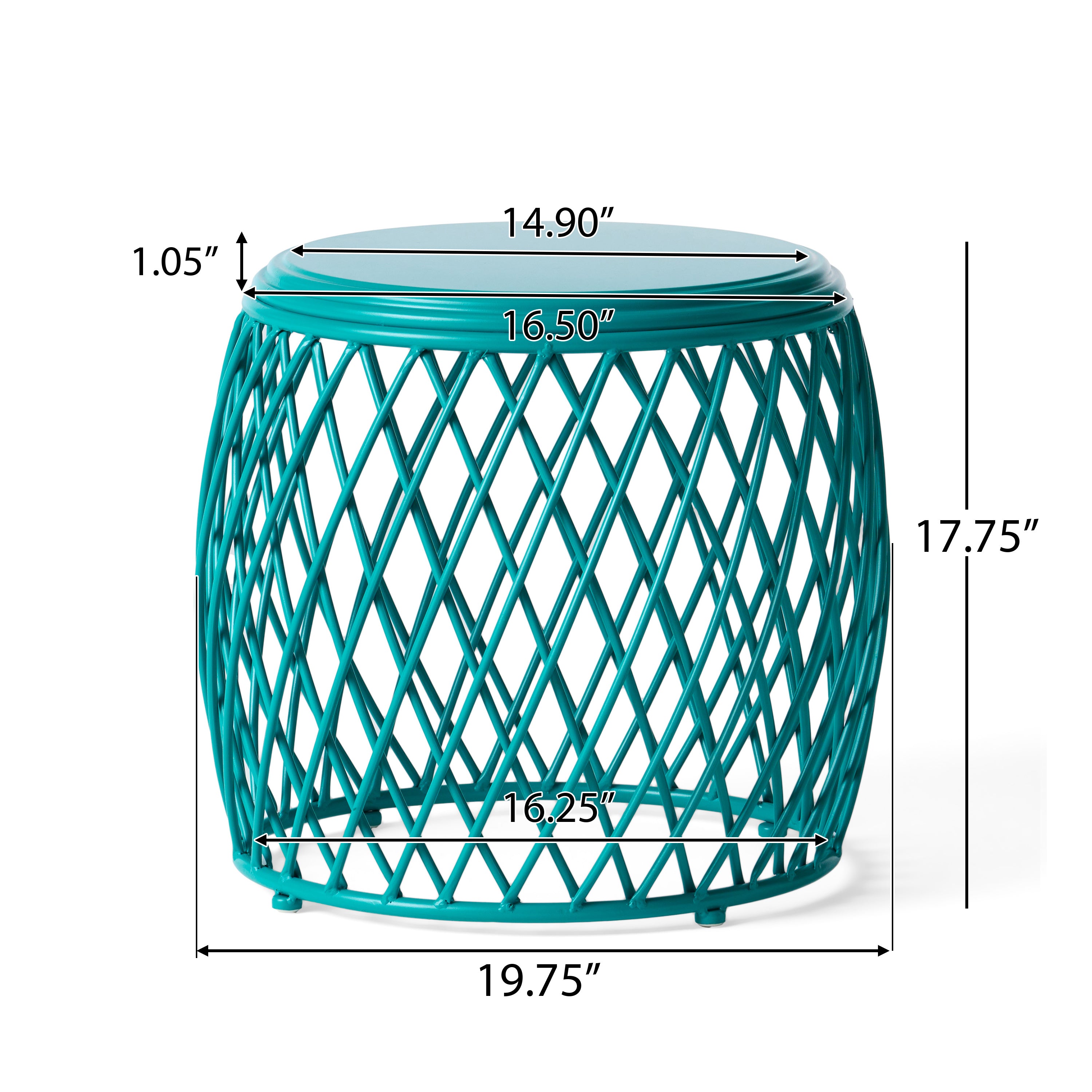 Coveted 19.75" Outdoor Cylindrical Iron Side Table with Lattice Design