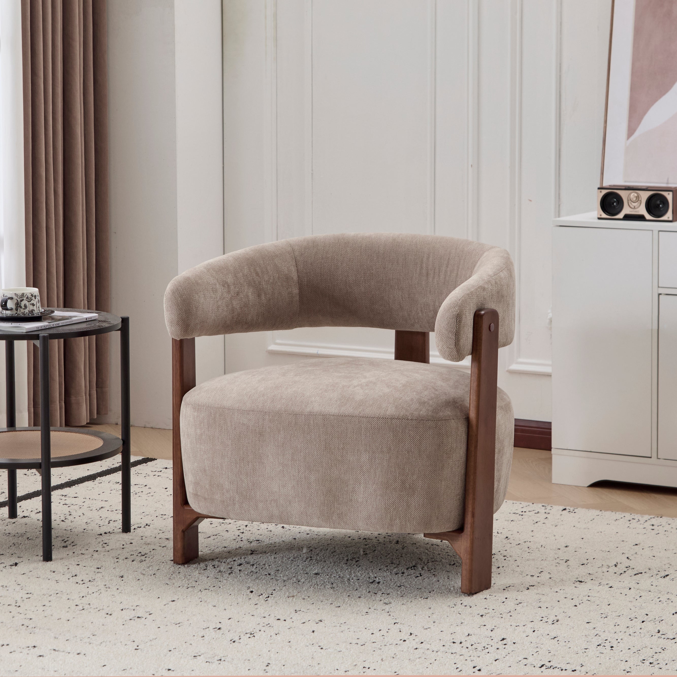 Modern Open-Back Accent Chair with Wooden Frame