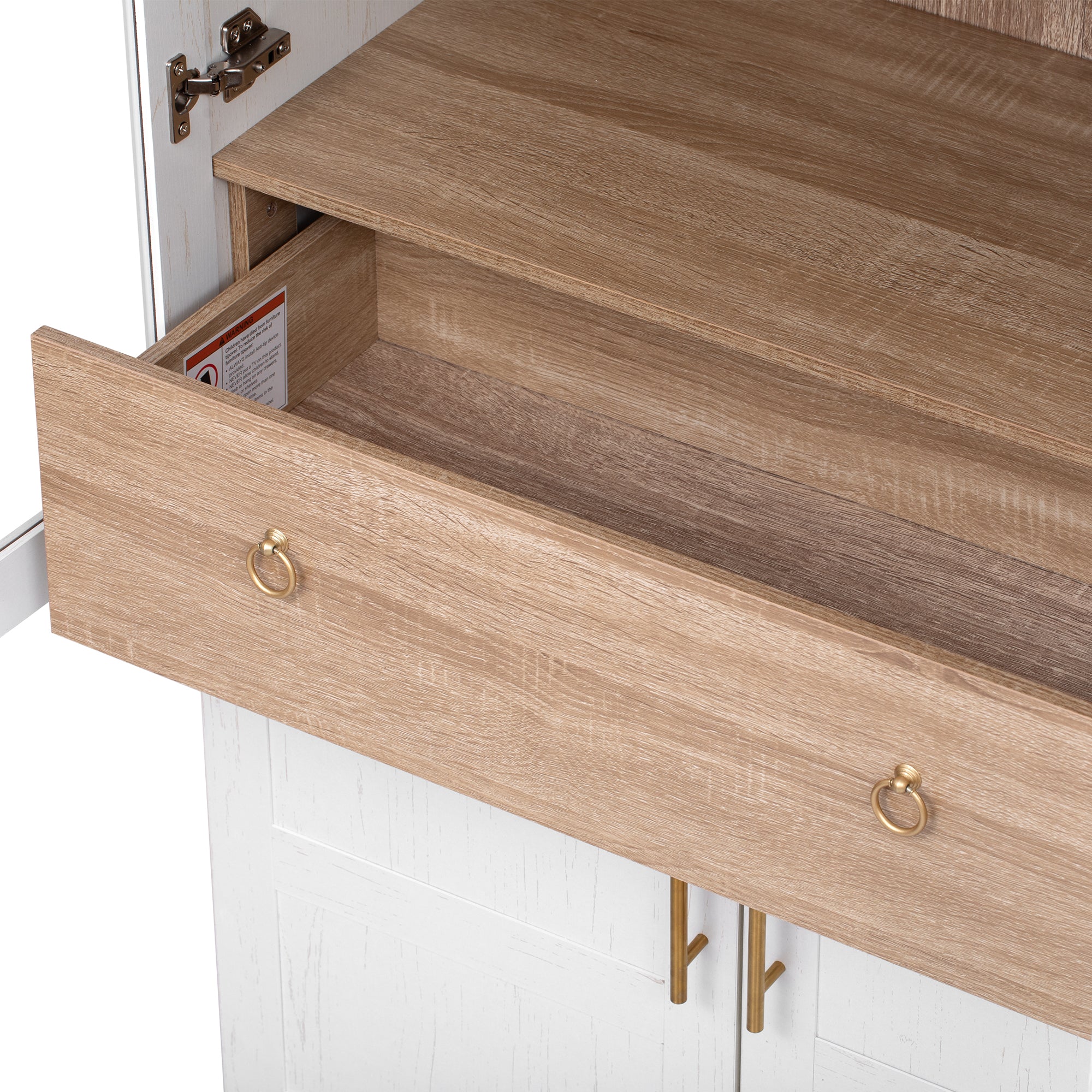 Farmhouse Kitchen Storage Cabinet with Open & Adjustable Shelves