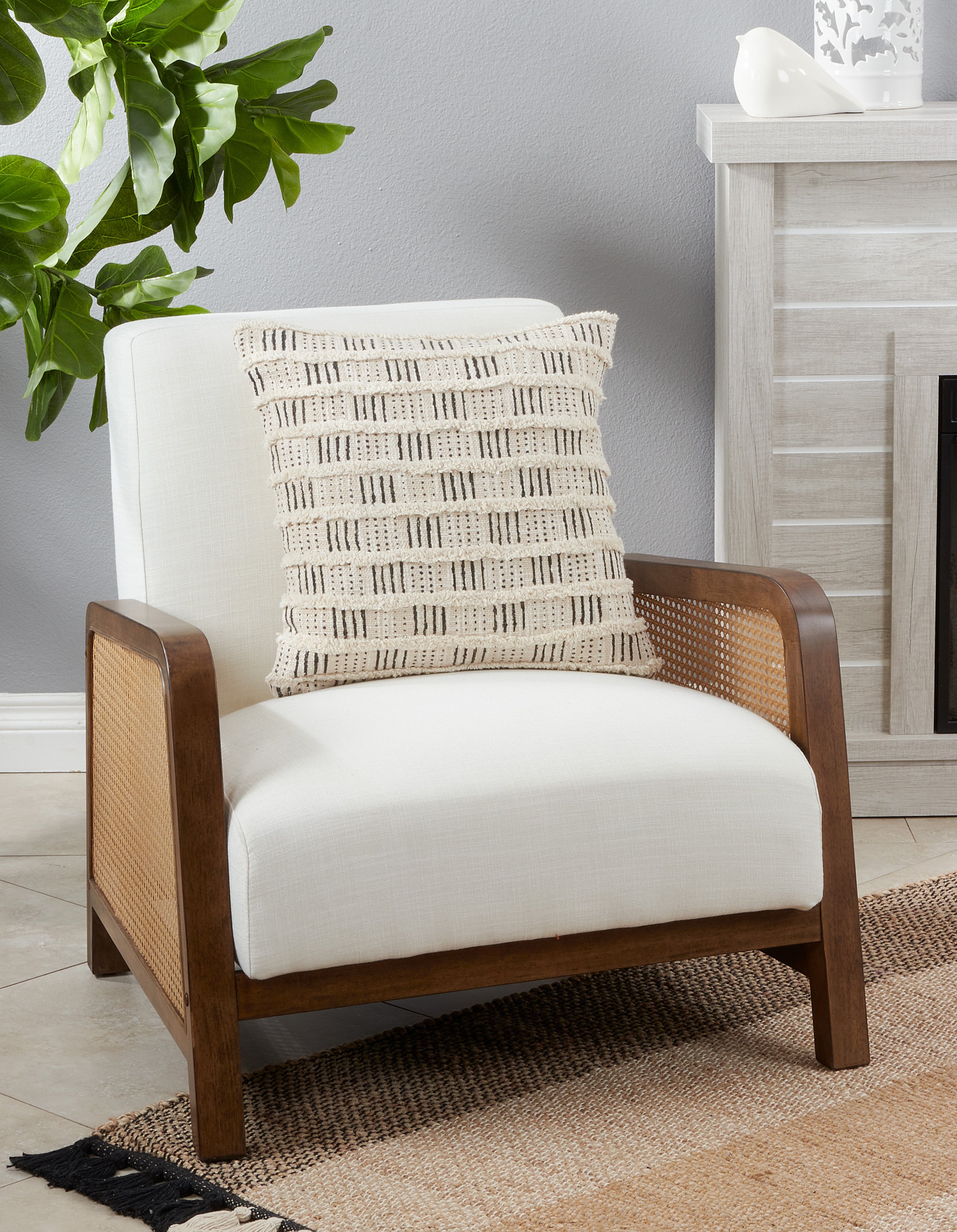 Tufted Block Print Poly Filled Throw Pillow