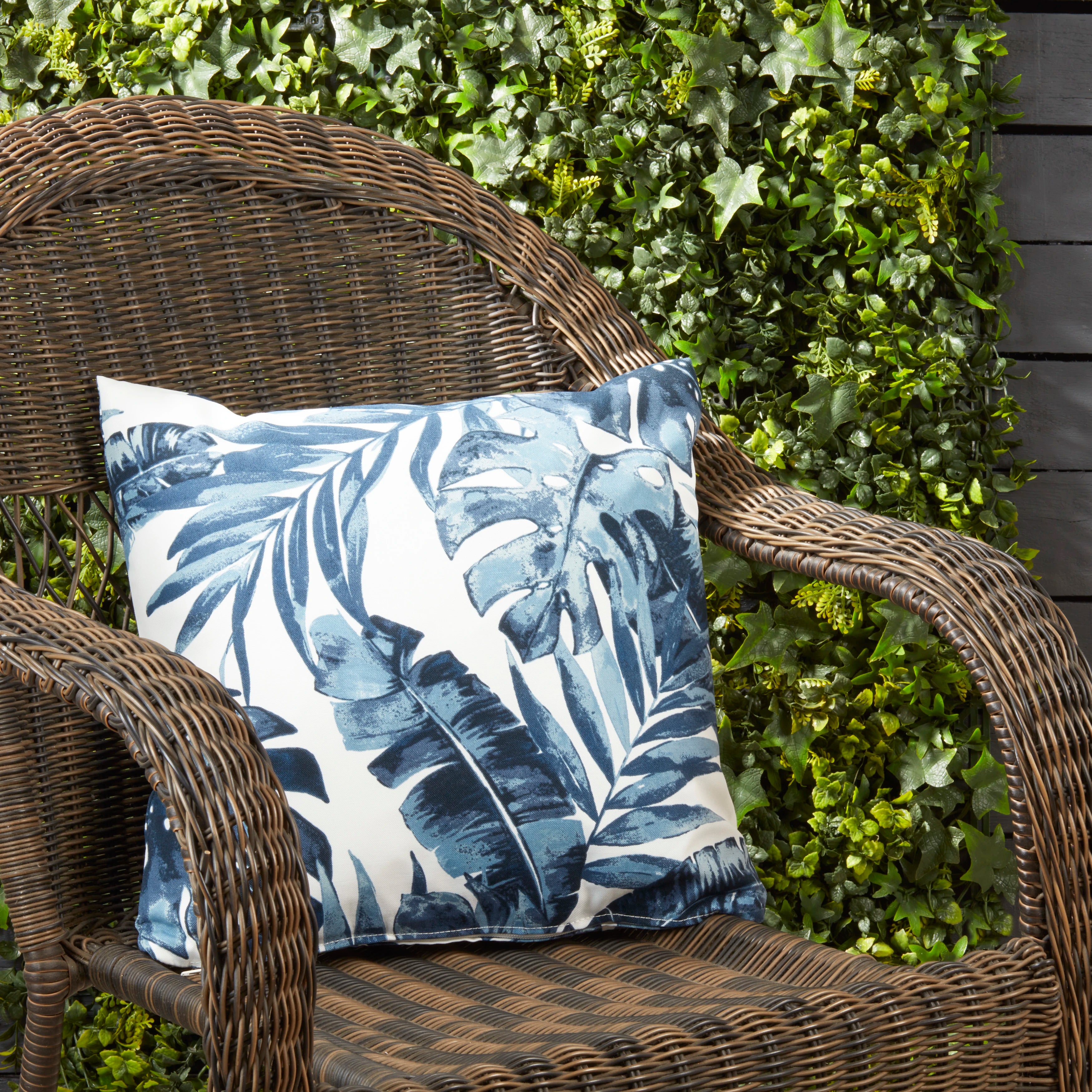 Outdoor Polyester Filled Throw Pillow With Blue Tropic Design