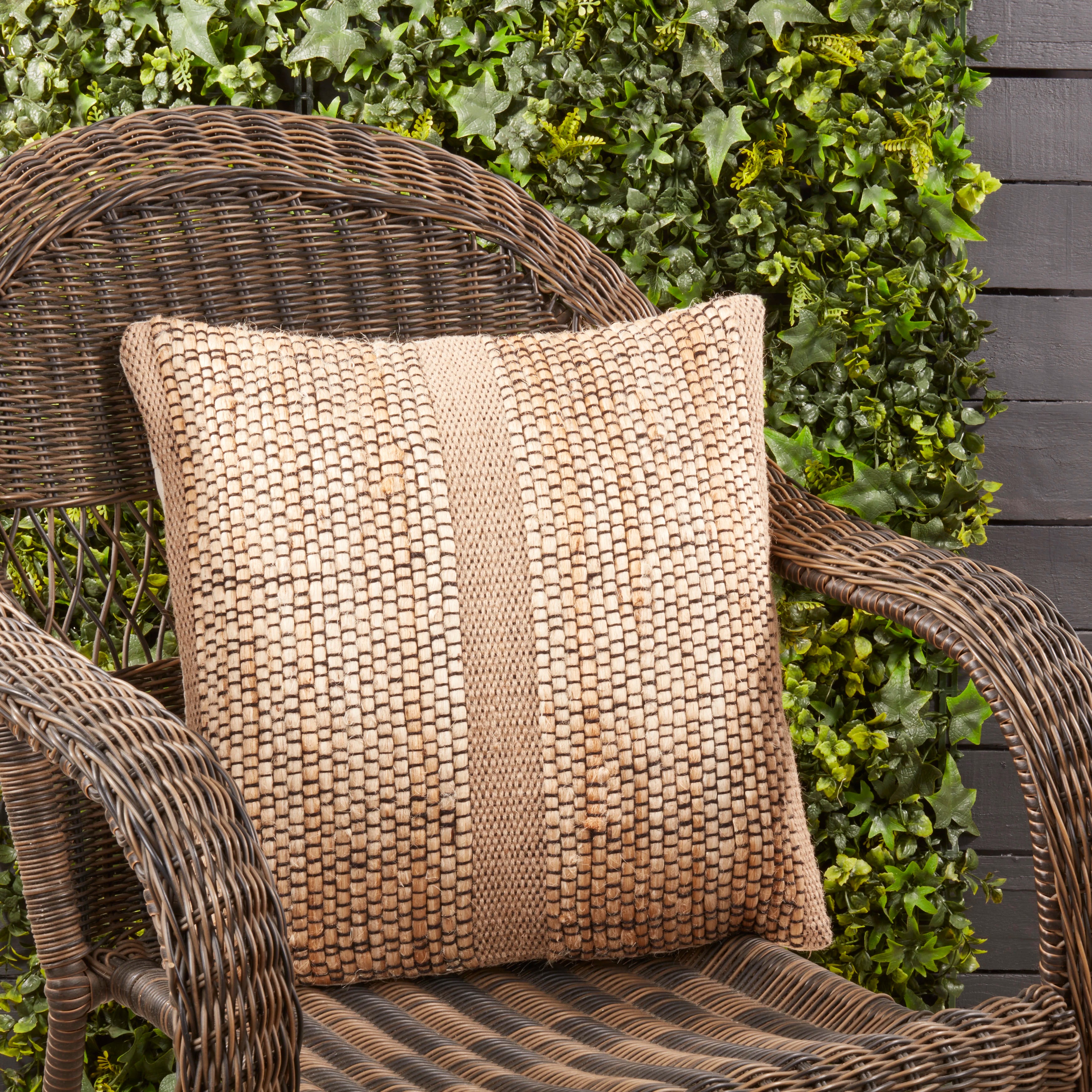 Earth Tone Banded Outdoor Polyester Filled Throw Pillow