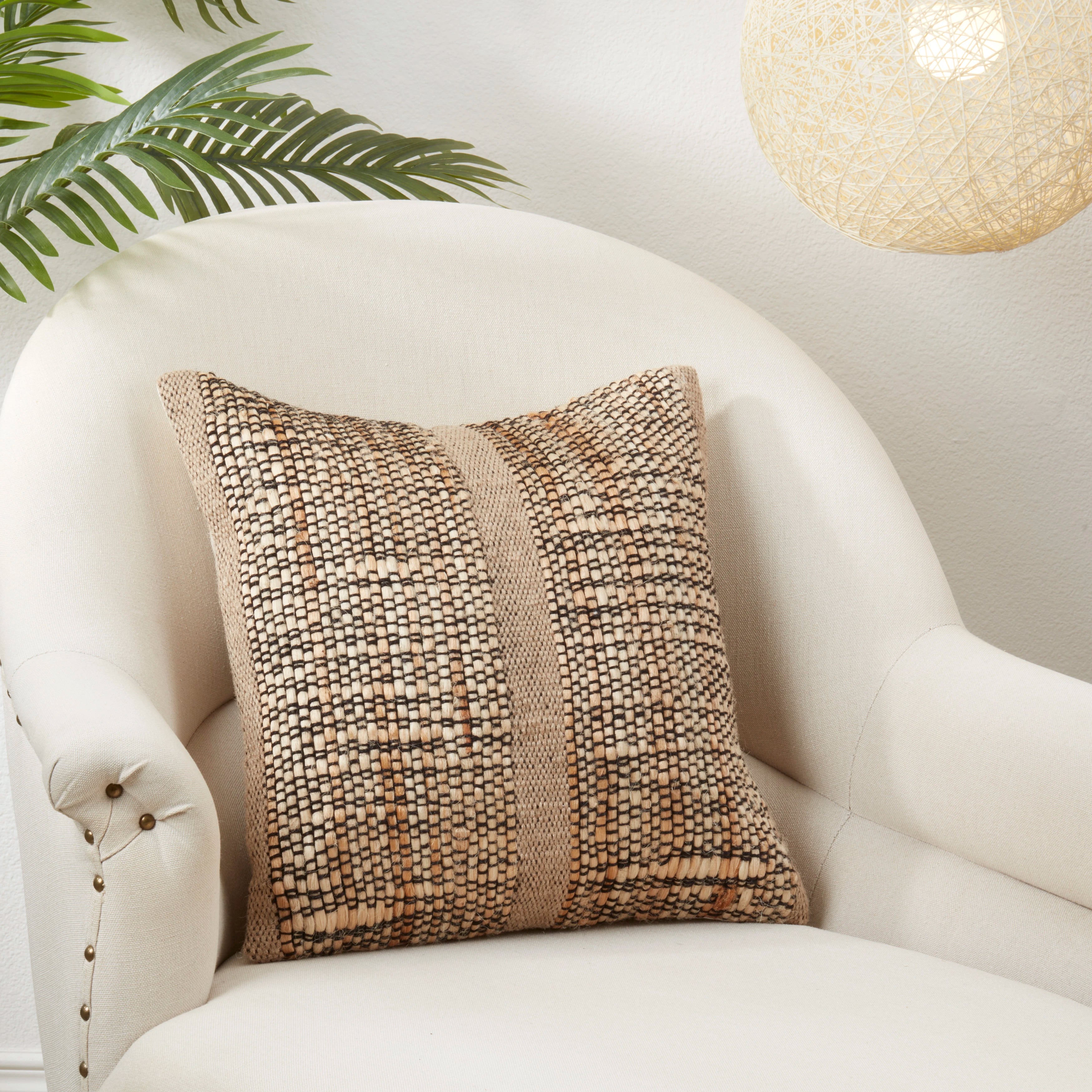 Earth Tone Banded Outdoor Polyester Filled Throw Pillow