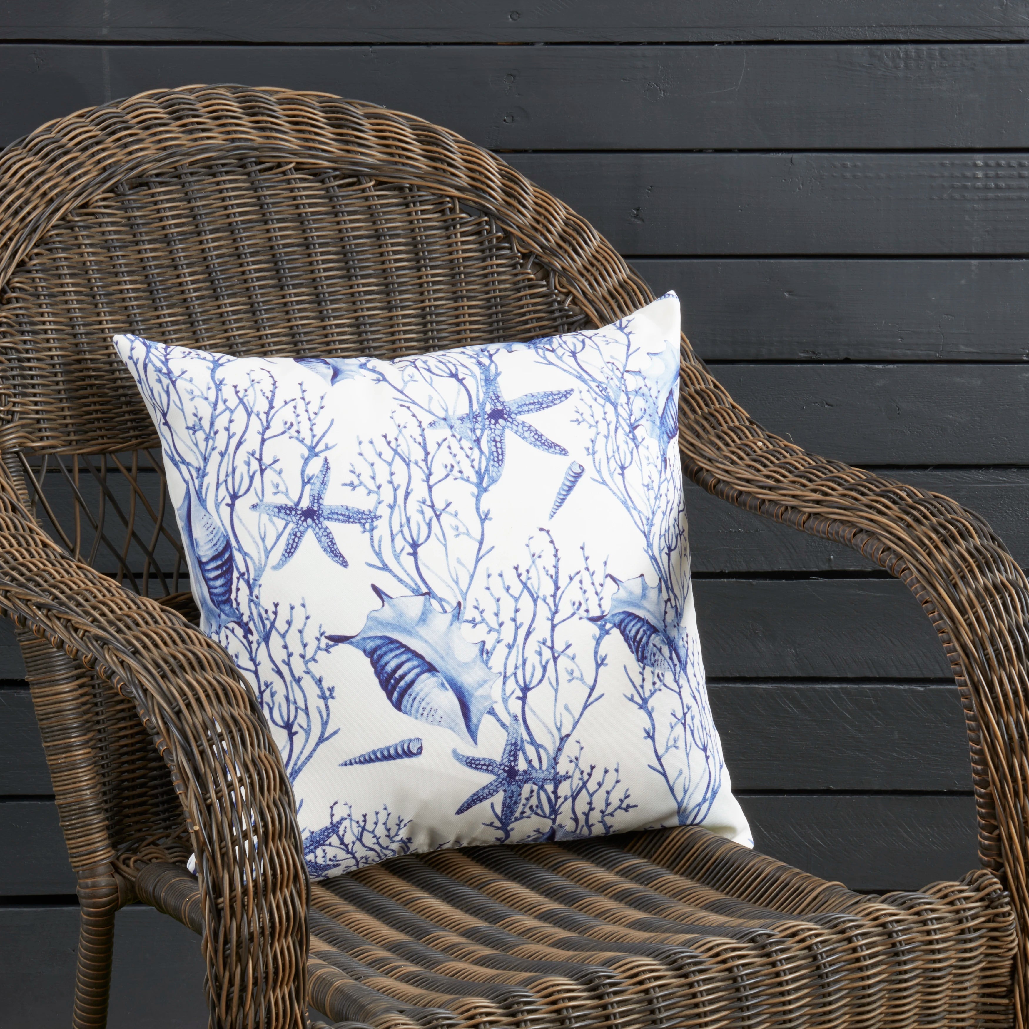 Coastal Sea Shell and Coral Outdoor Polyester Filled Throw Pillow