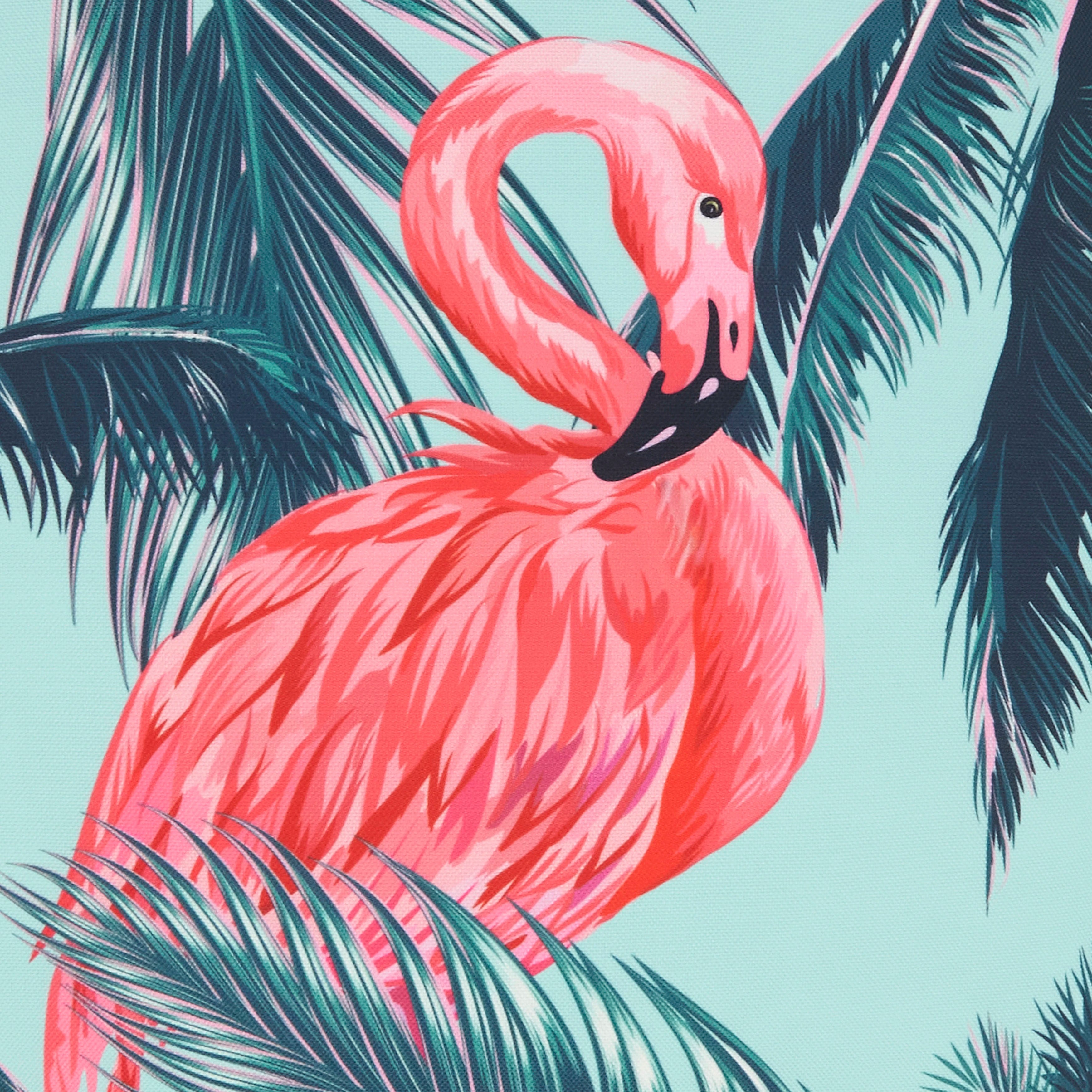 Tropical Flamingo and Palm Tree Outdoor Polyester Filled Throw Pillow