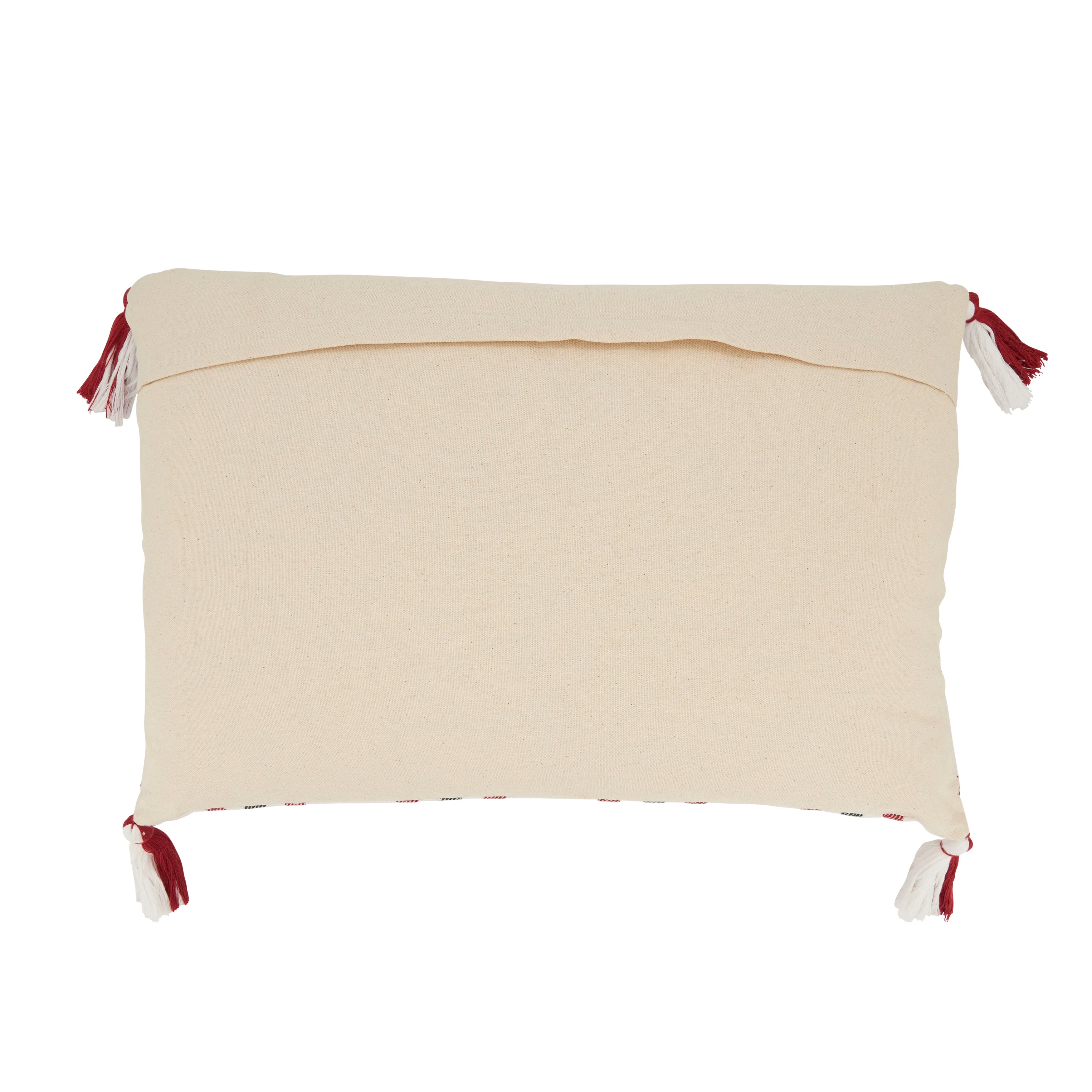 Tasseled Plaid Outdoor Polyester Filled Throw Pillow