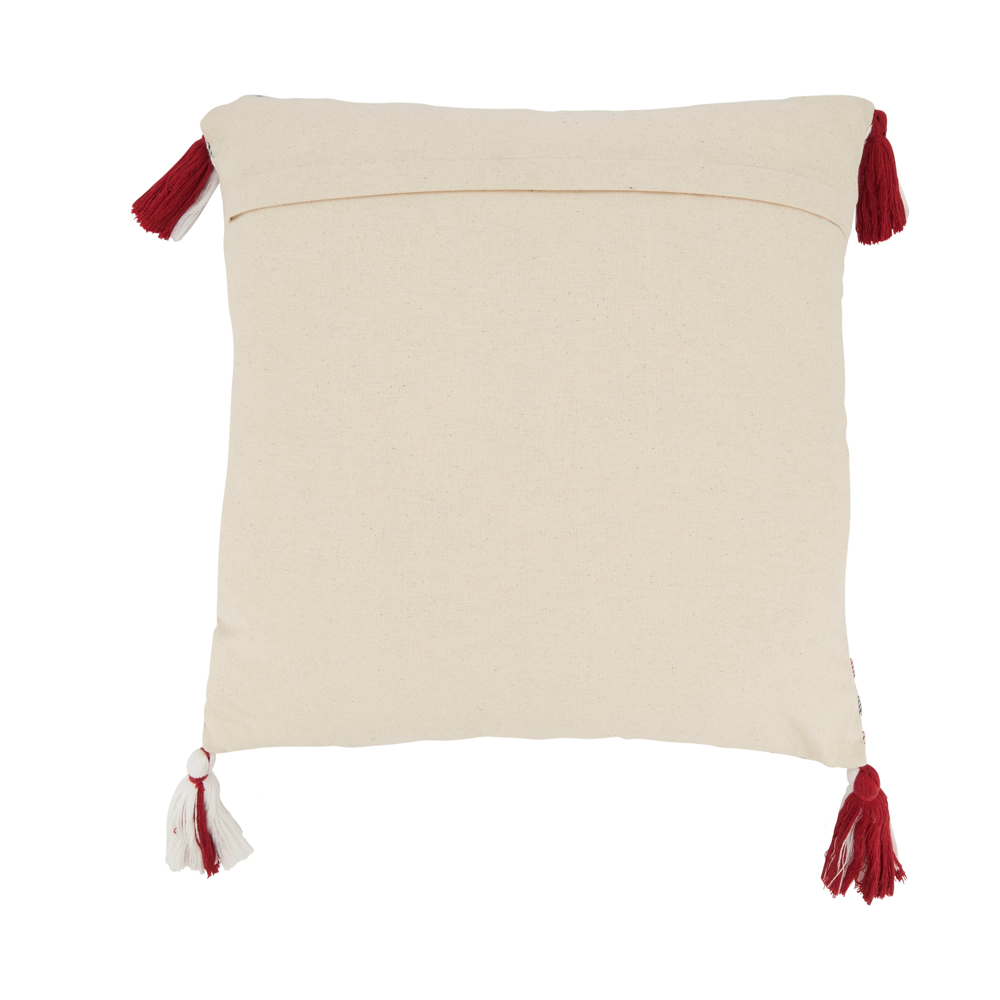 Tasseled Plaid Outdoor Polyester Filled Throw Pillow