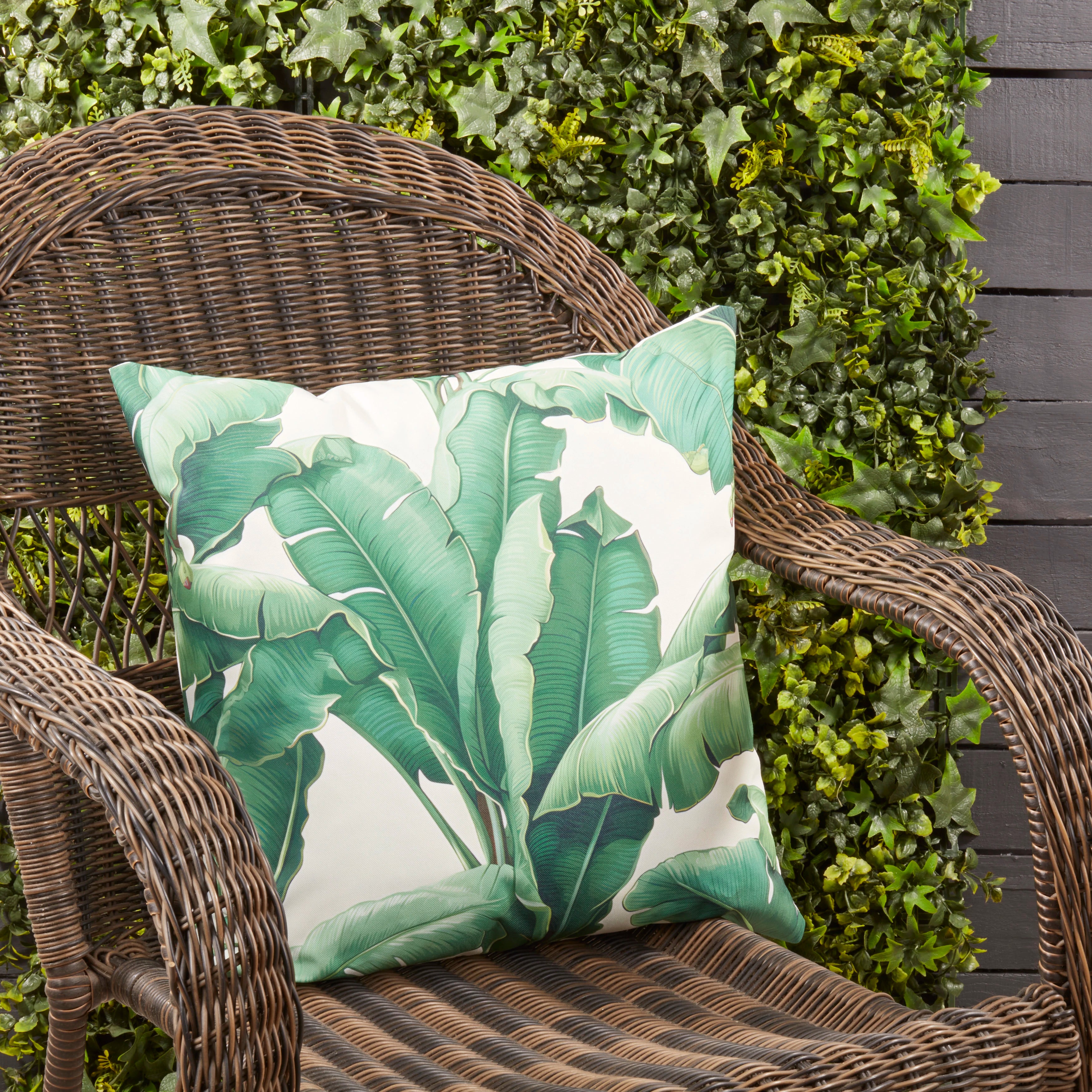 Tropicana Banana Leaves Outdoor Polyester Filled Throw Pillow