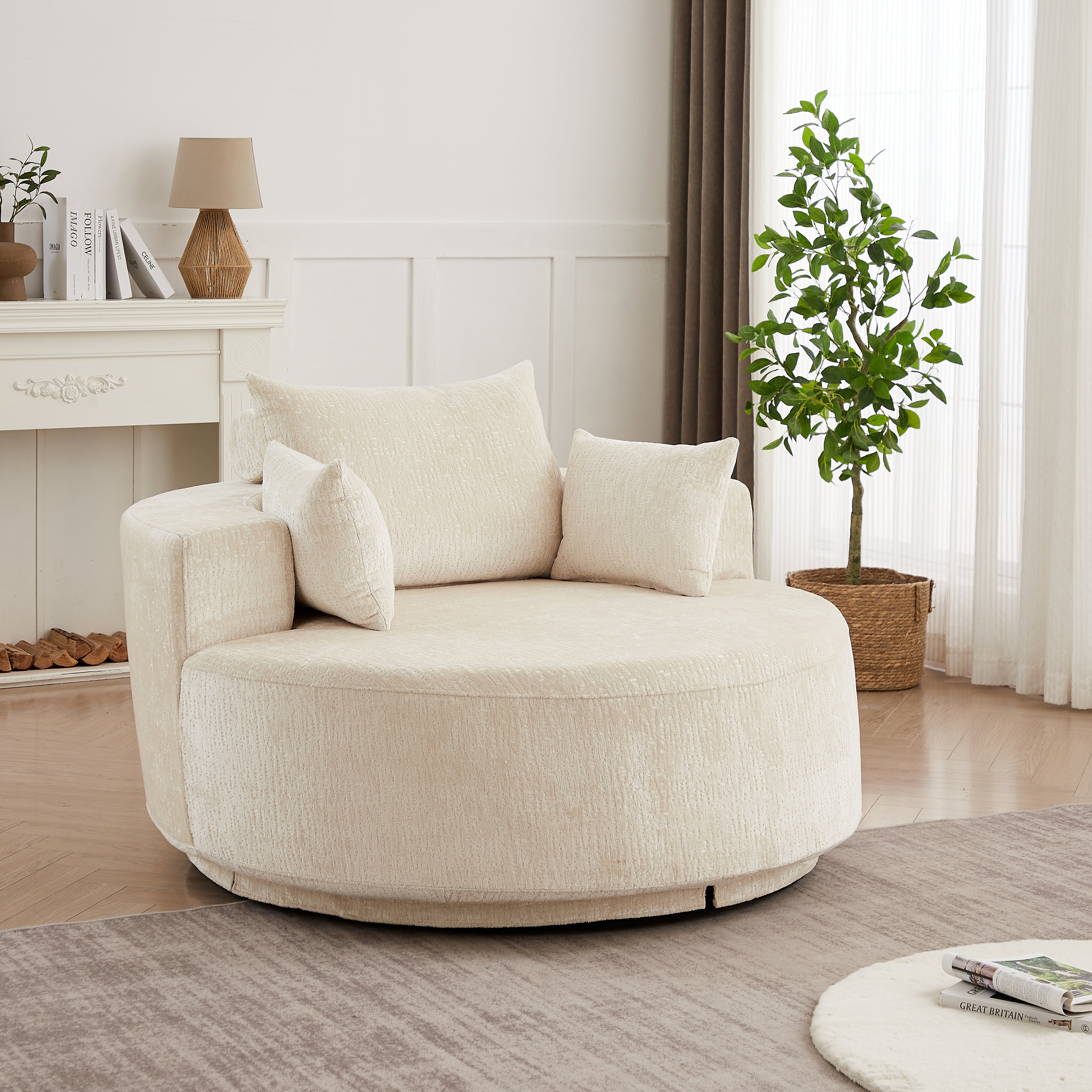 Oversized Chenille Swivel Lounge Chair