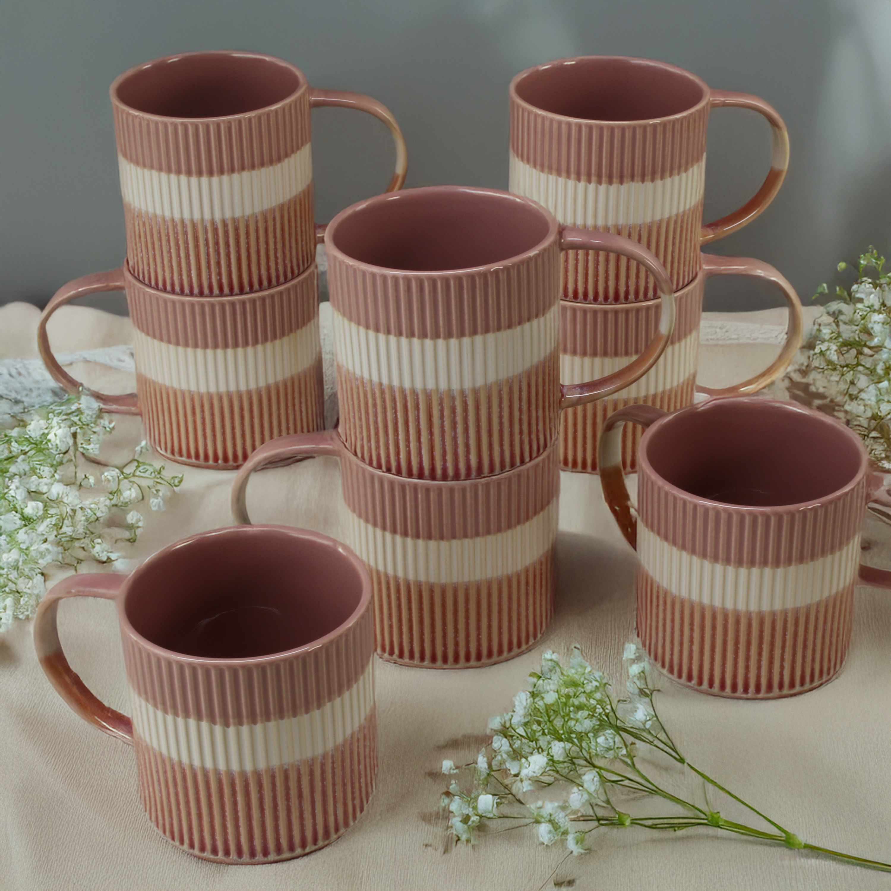 Tri-Color Mugs, Set of 8
