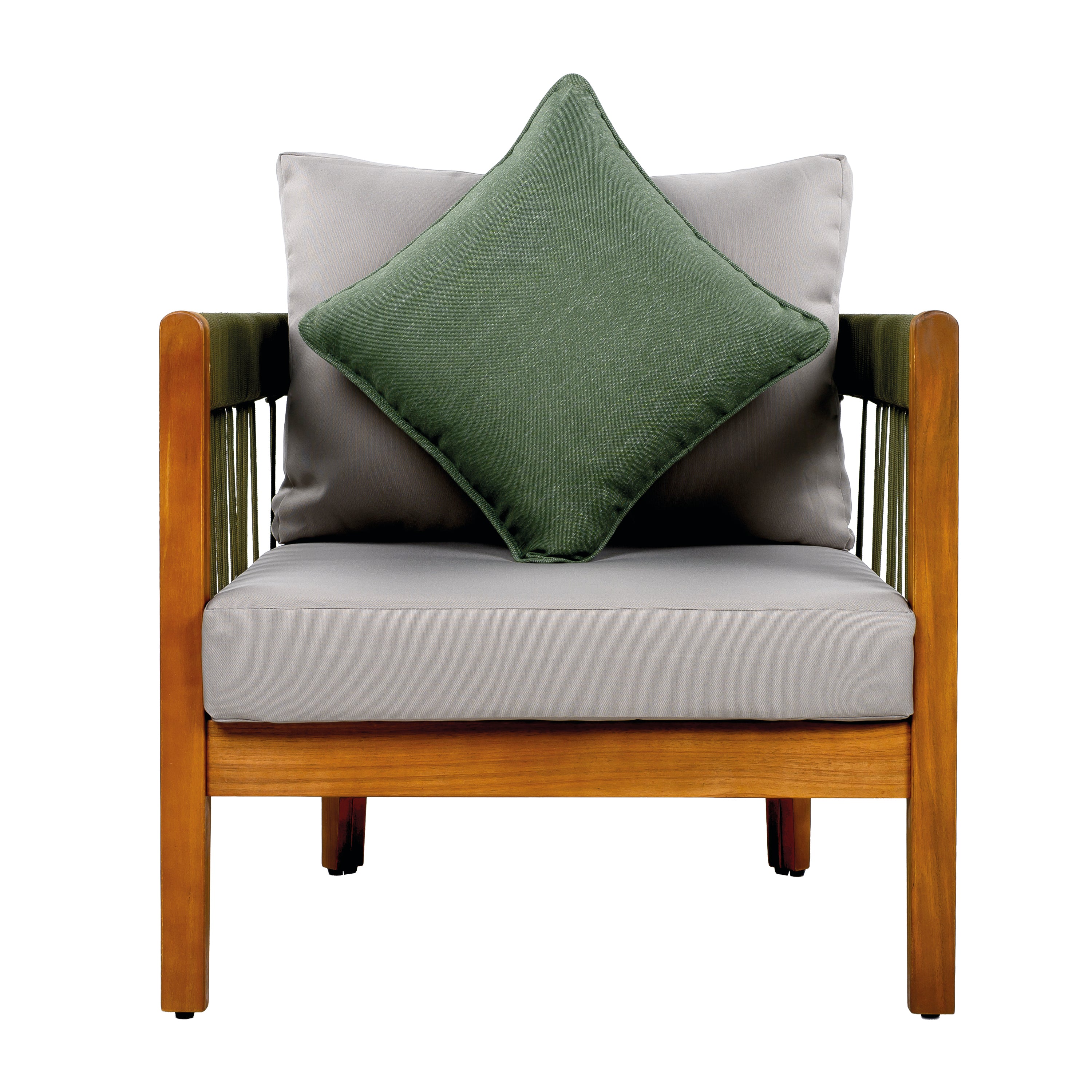 Azari Outdoor Acacia Wood Club Chair with Handwoven Rope Accents & Curved Backrest