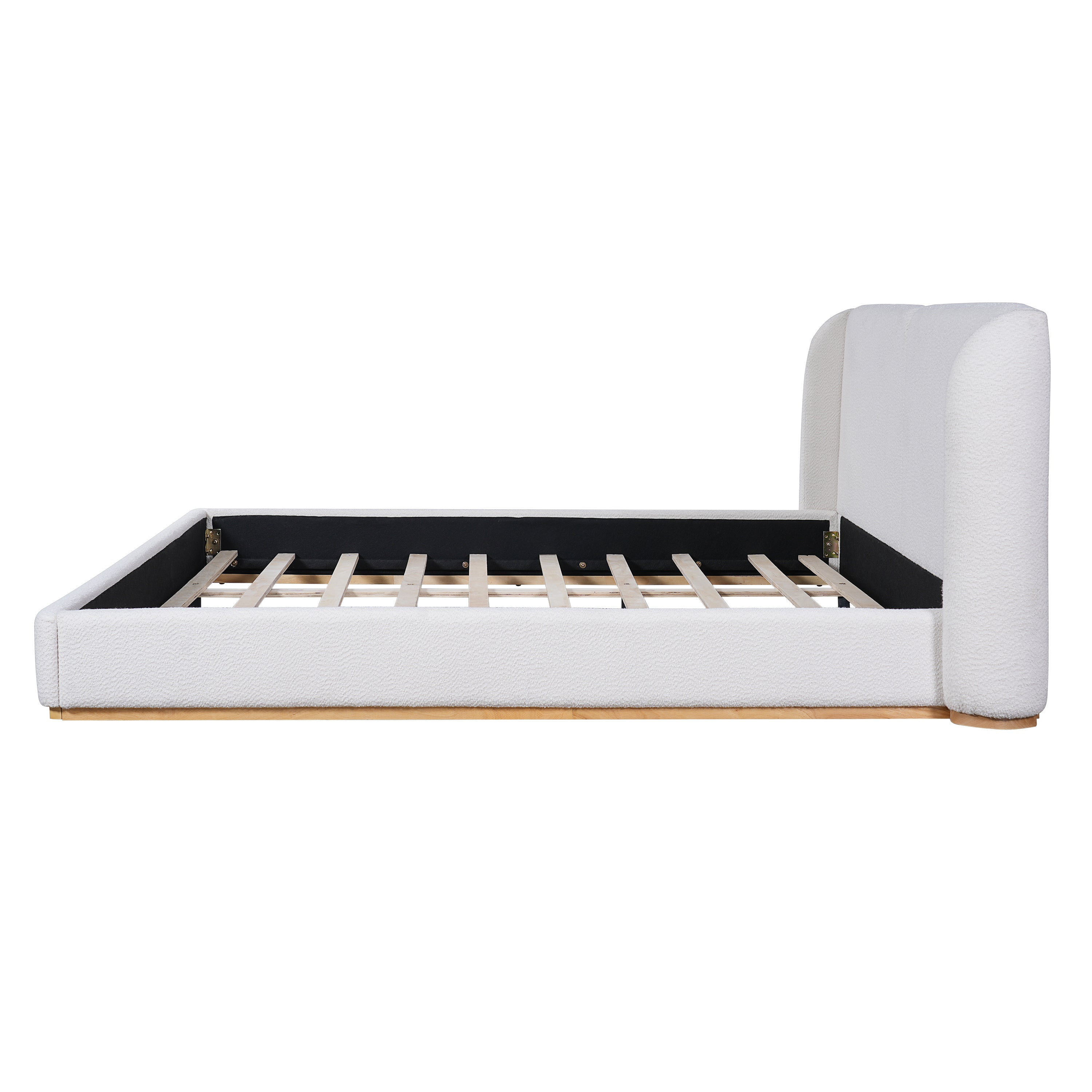 Bed Frame with Boucle Upholstered Wingback Headboard