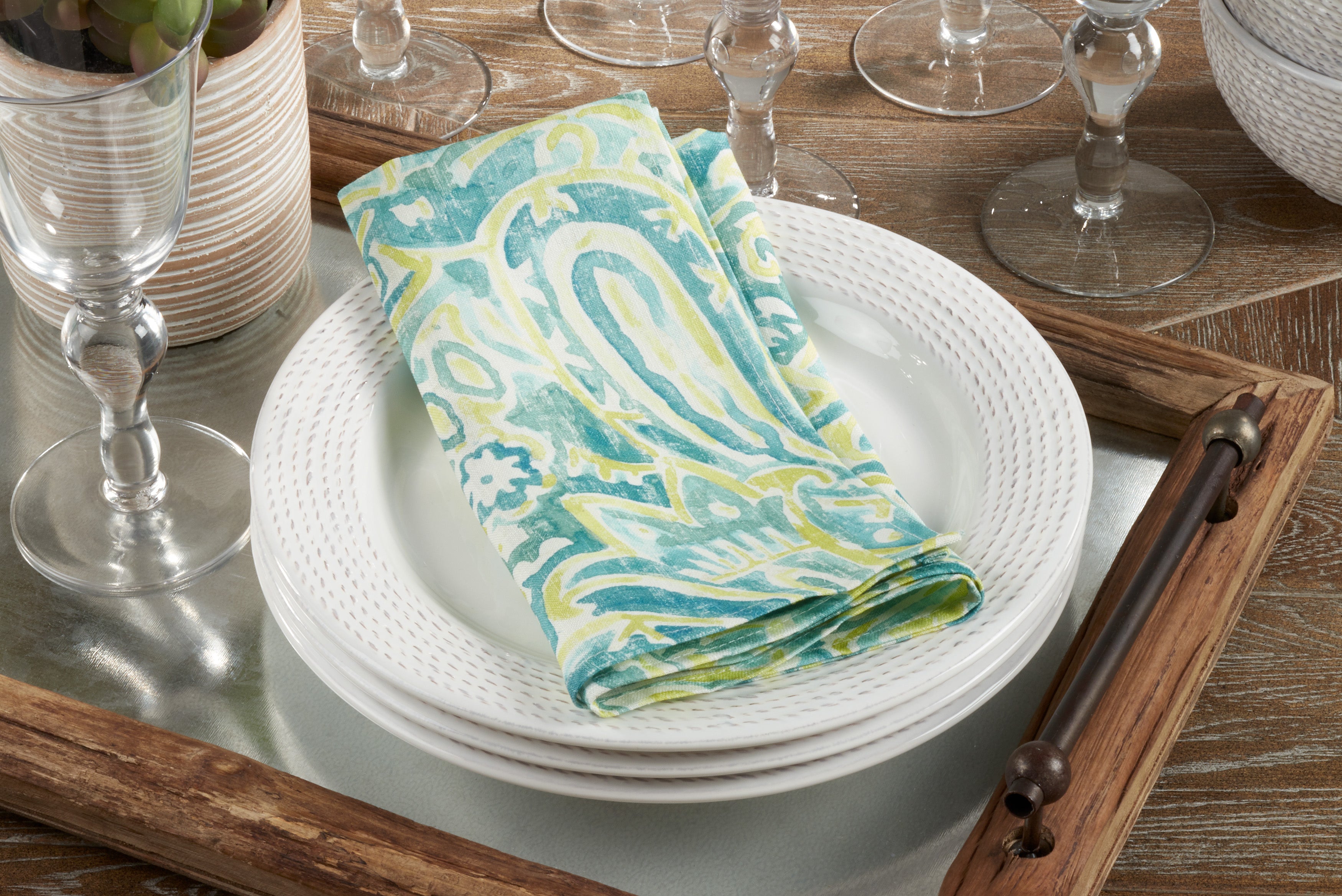 Distressed Paisley Table Napkins, Set of 4
