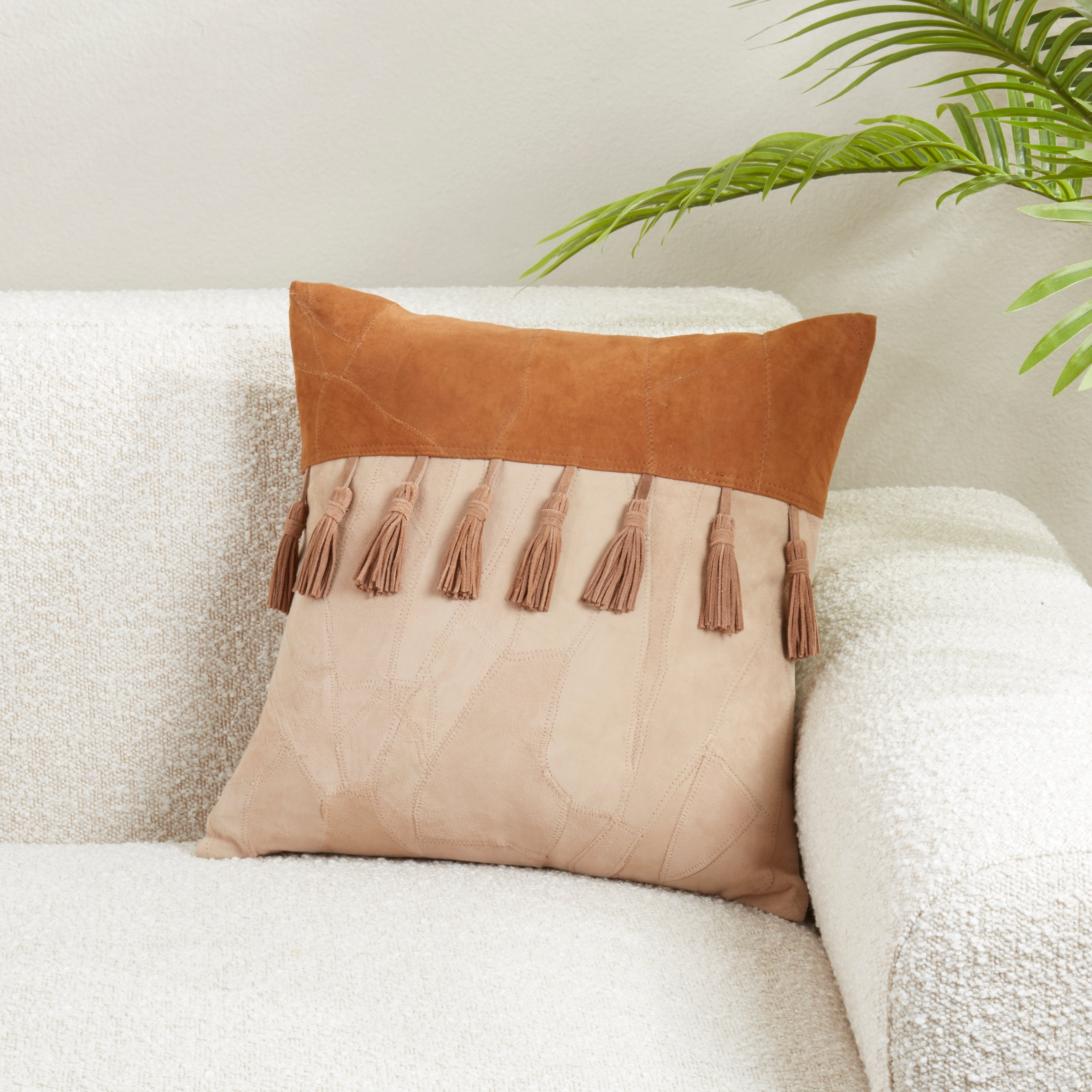 Boho Patchwork Leather Tassel Poly Filled Pillow