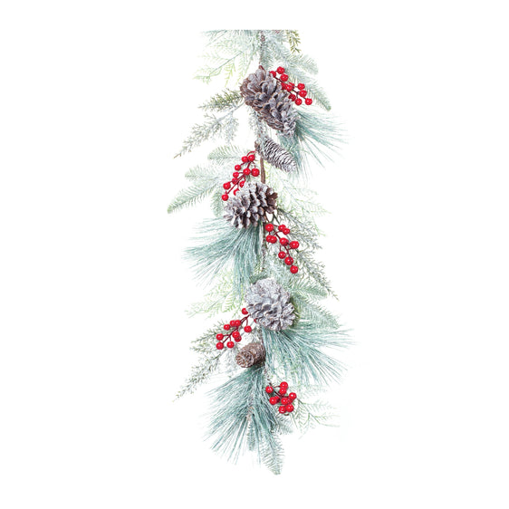 Frosted-Pine-Cone-Berry-Garland-6'l-White-Faux-Florals