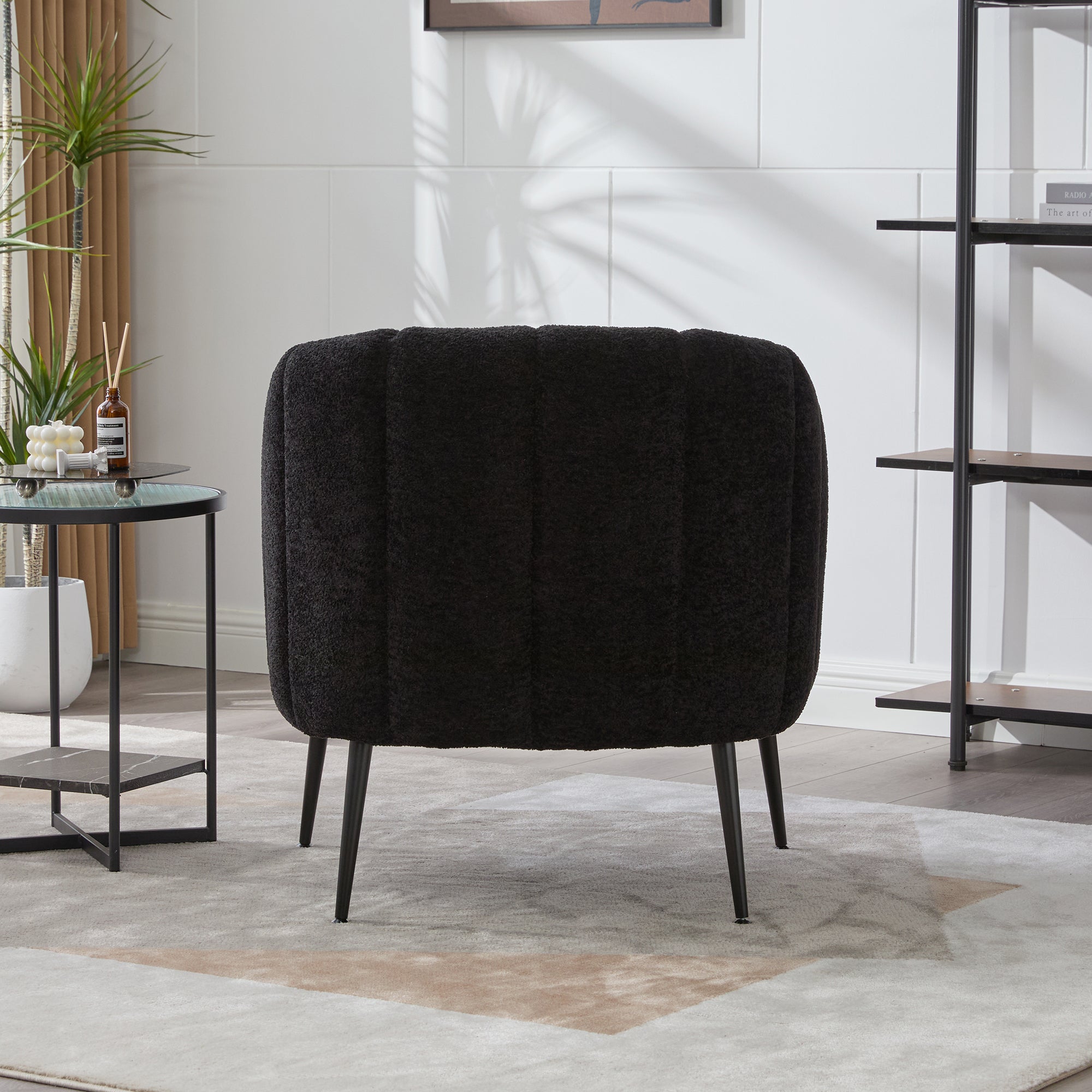 Channel Tufted Chenille Vanity Barrel Accent Chair with Metal Legs