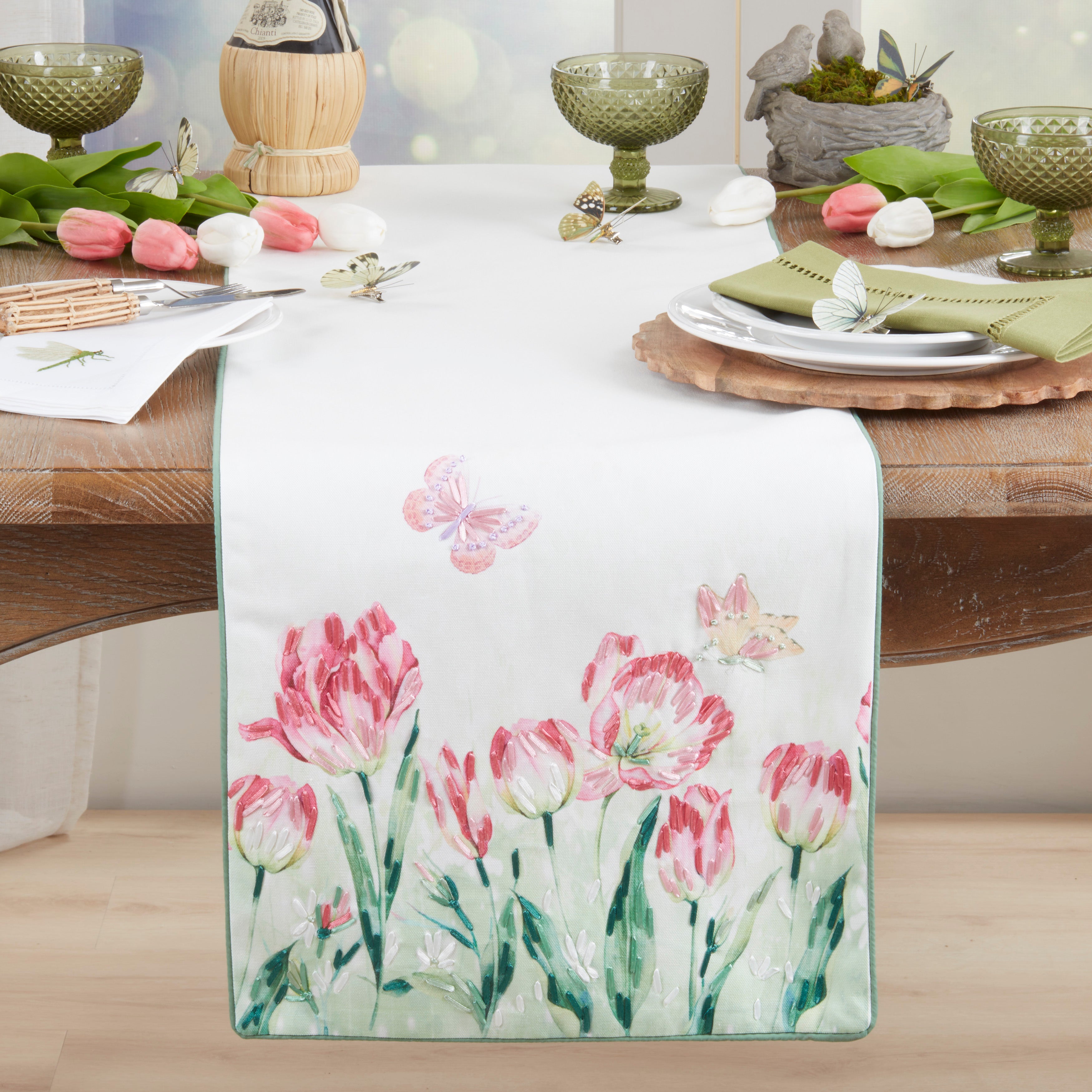 Floral Tulip & Butterfly Table Runner
