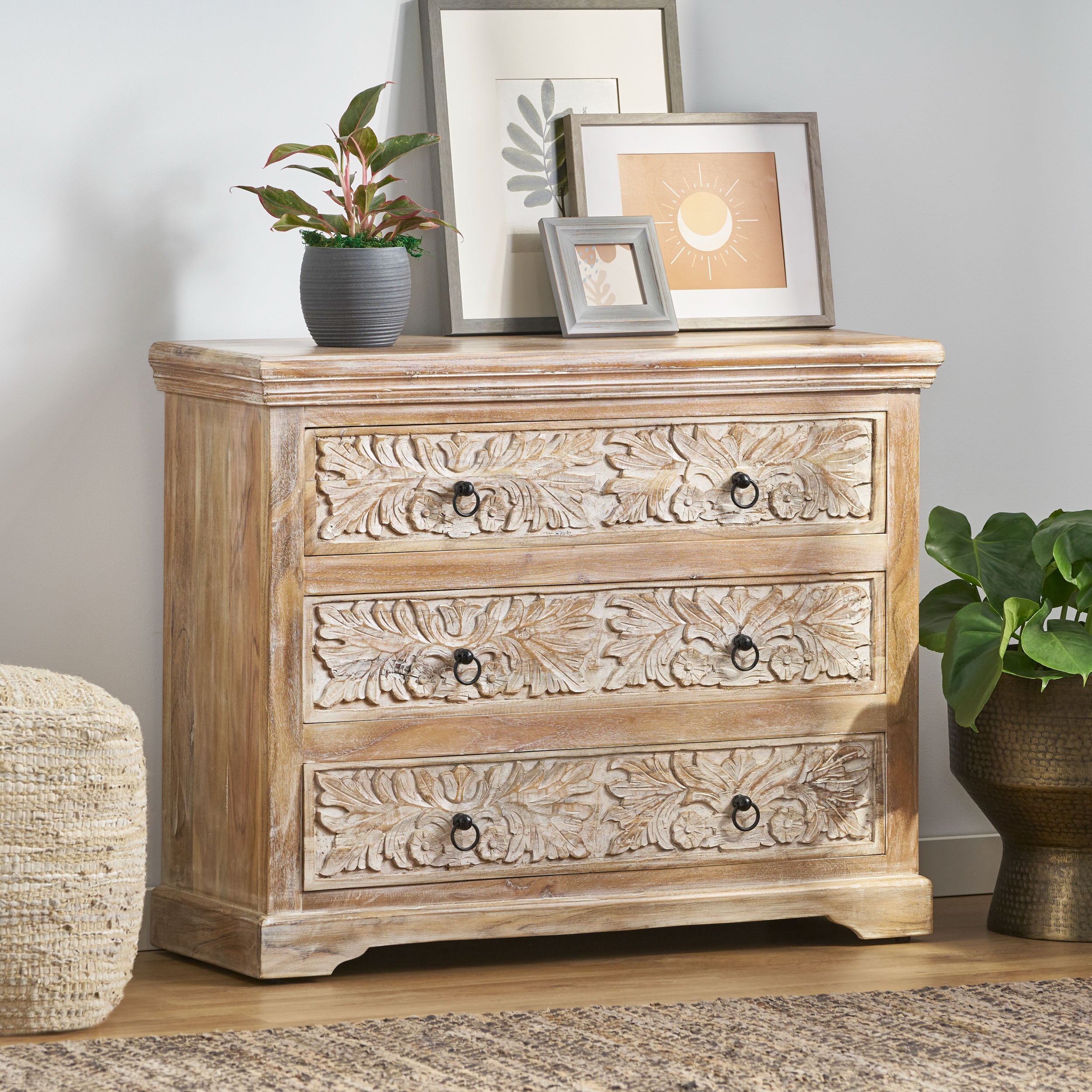 Acacia Wood 3-Drawer Dresser
